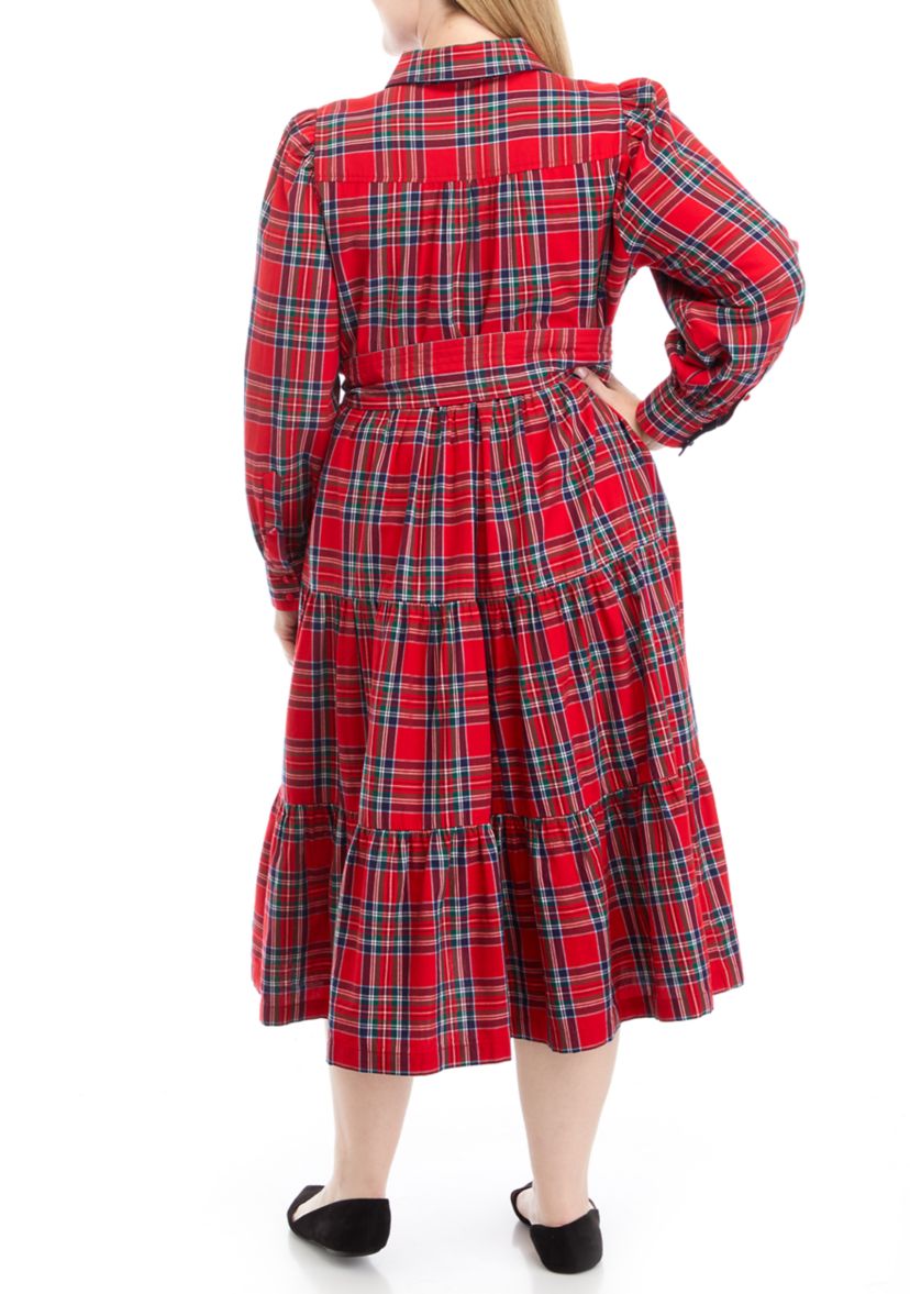 Plus Size Plaid Tiered Shirtdress 