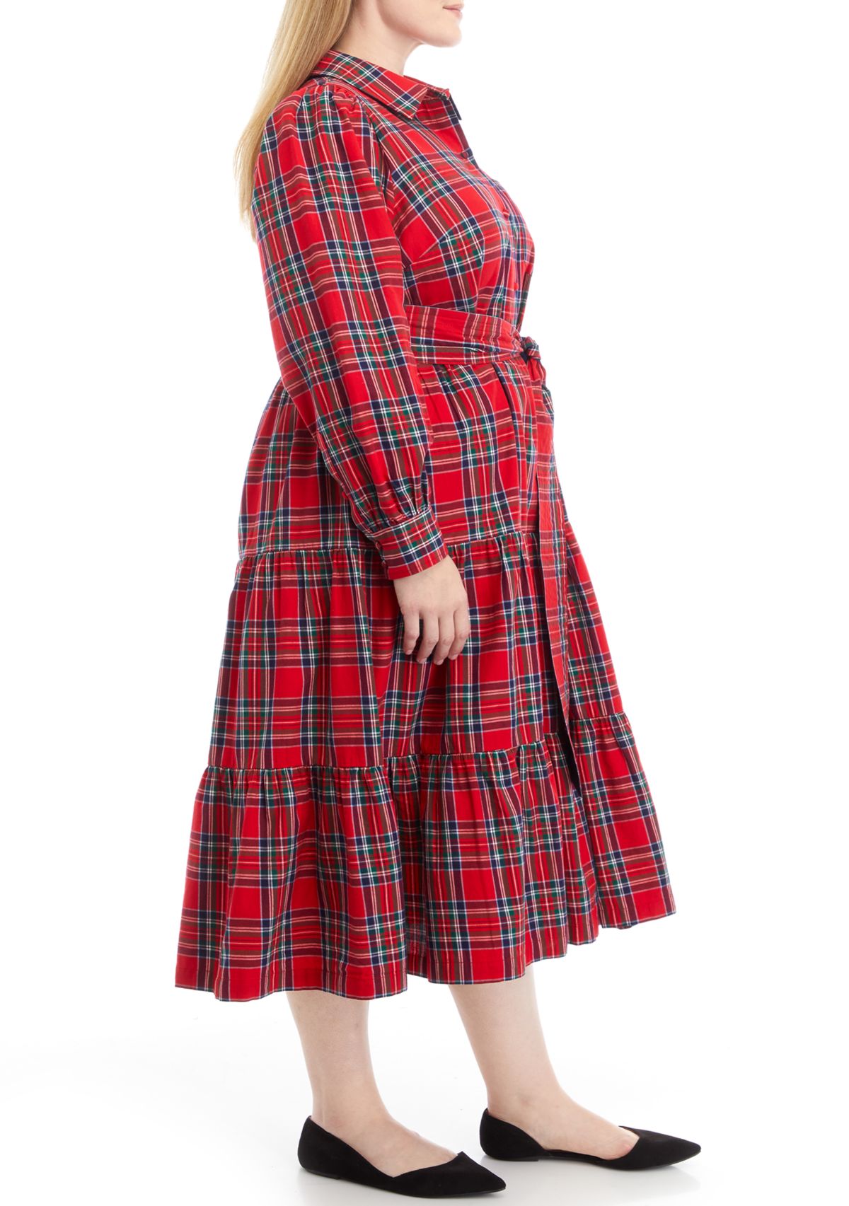 Plus Size Plaid Tiered Shirtdress 