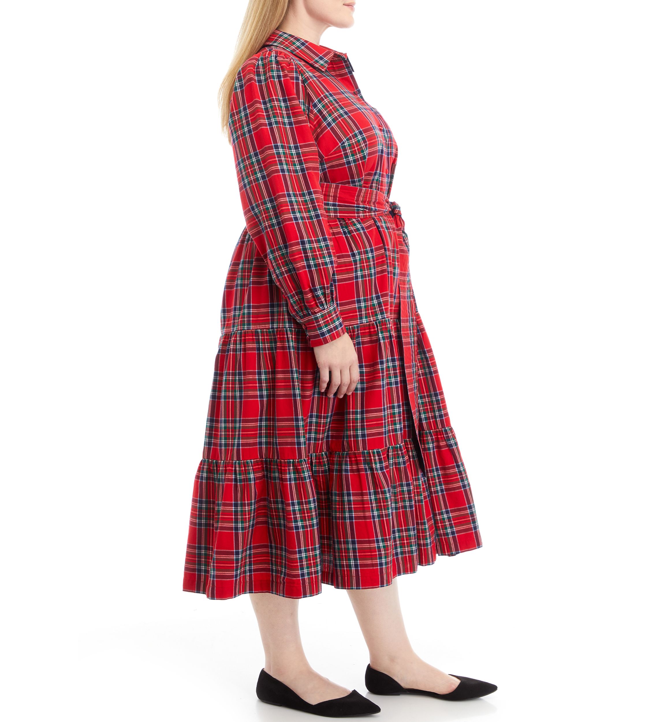 Plus Size Plaid Tiered Shirtdress 