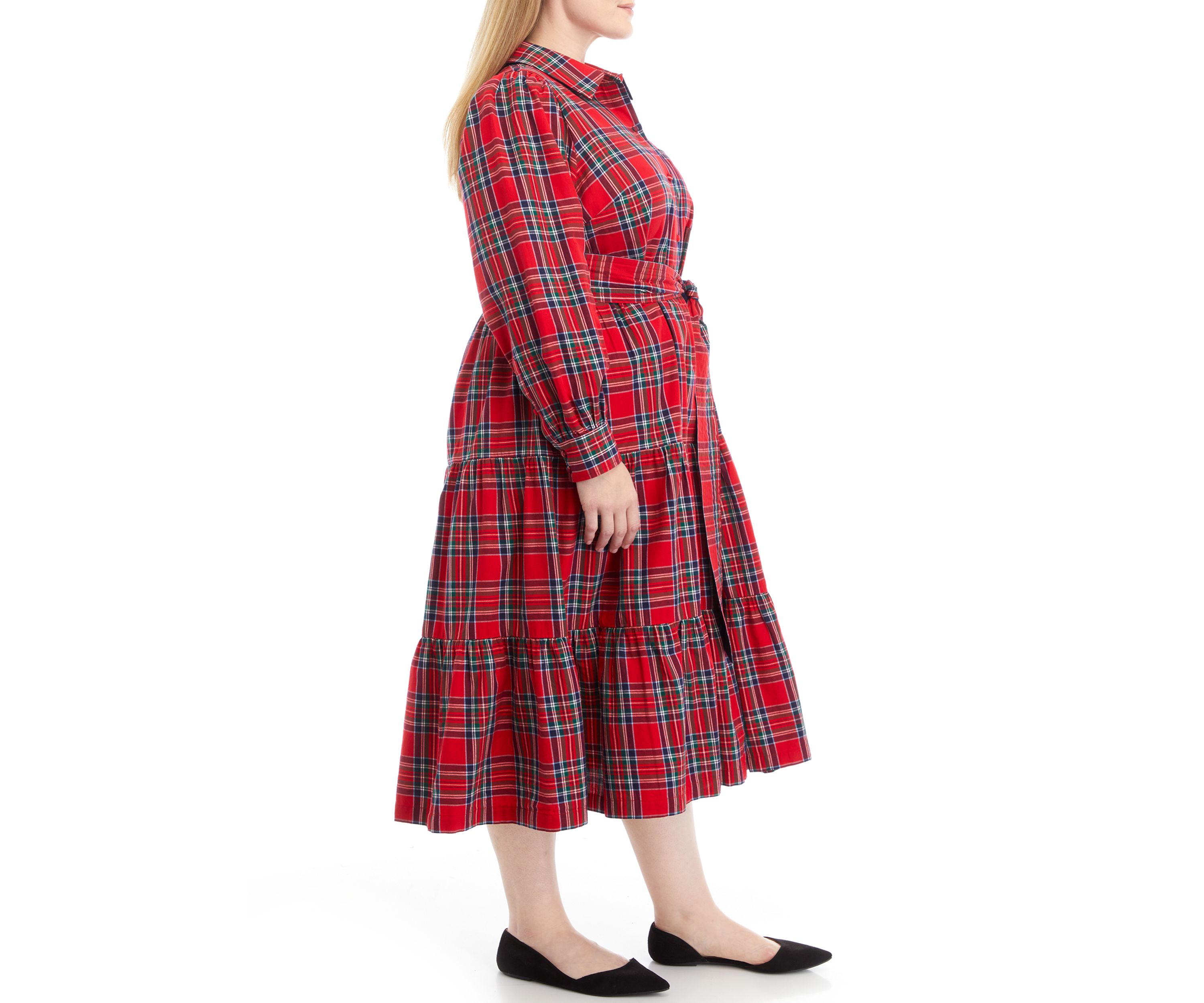 Plus Size Plaid Tiered Shirtdress 