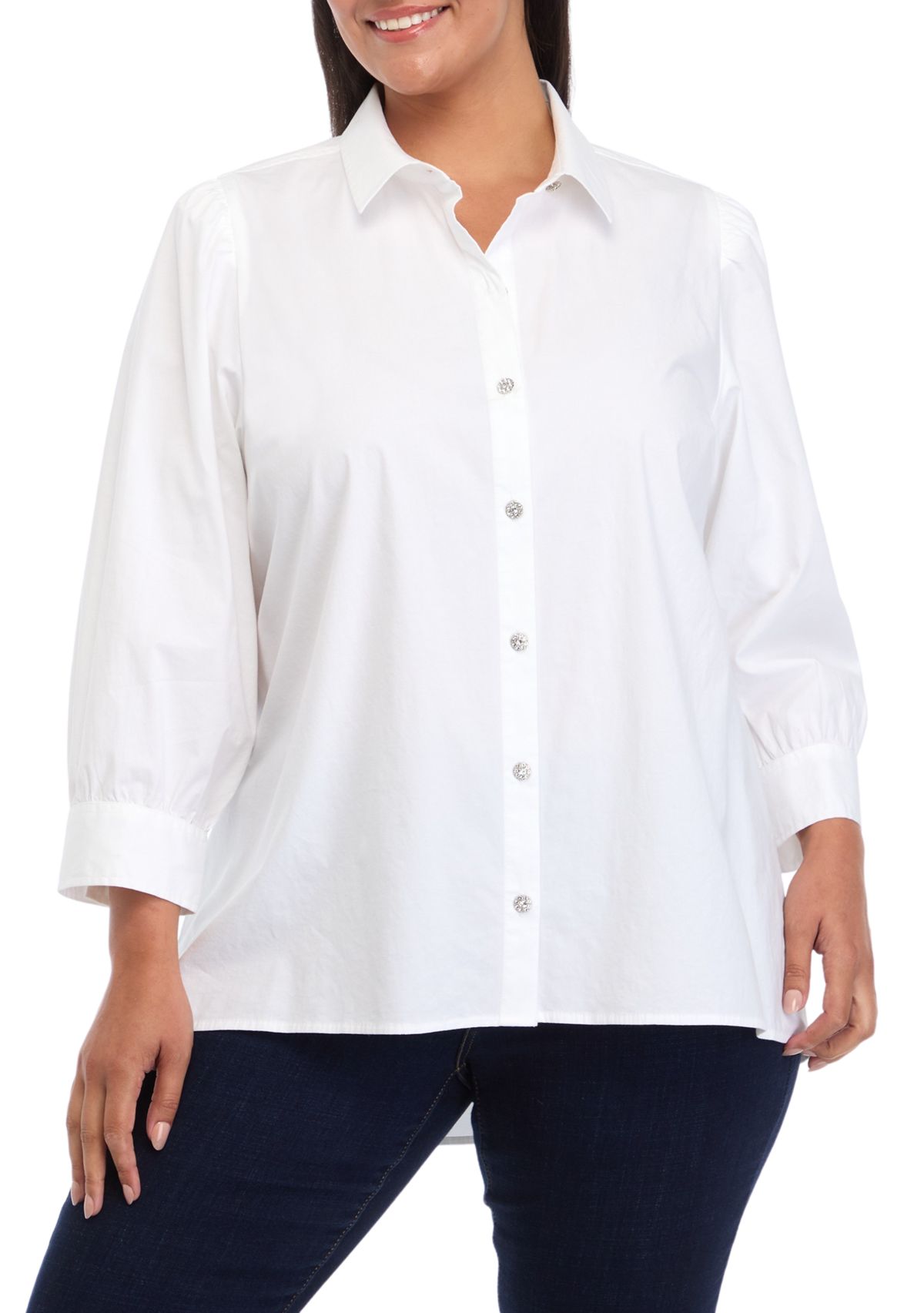 Plus Size 3/4 Sleeve Button Down Shirt 