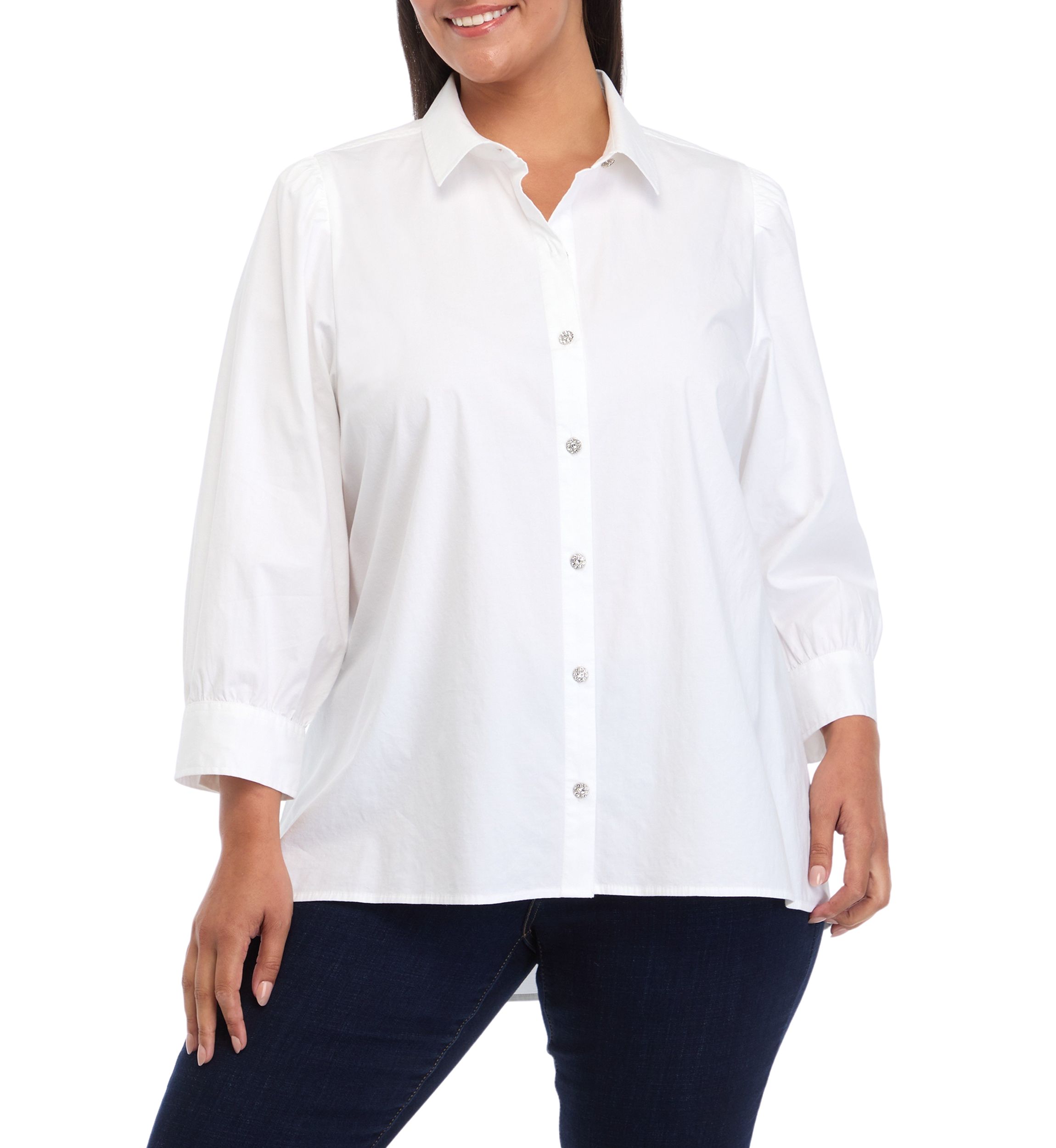 Plus Size 3/4 Sleeve Button Down Shirt 
