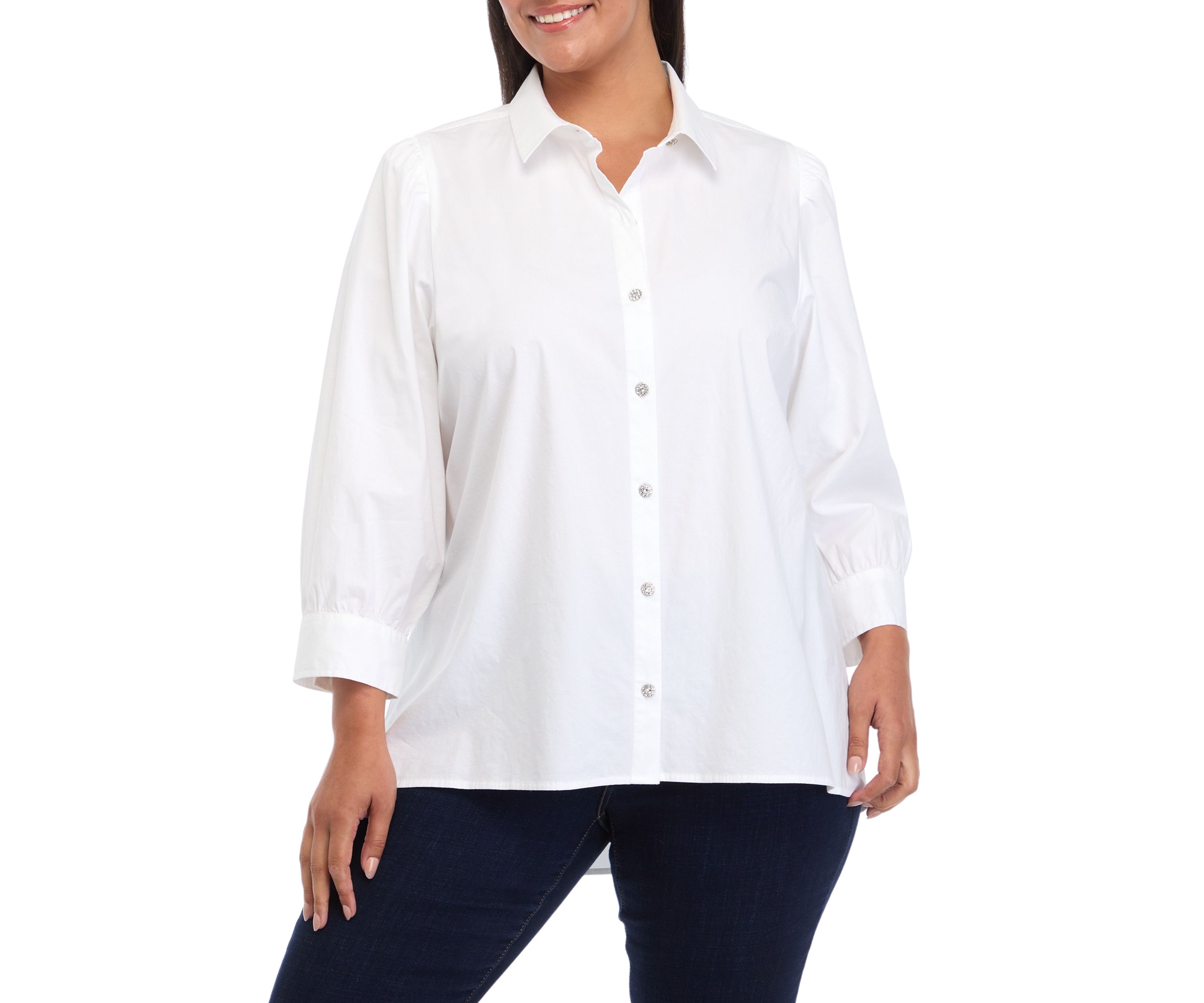 Plus Size 3/4 Sleeve Button Down Shirt 