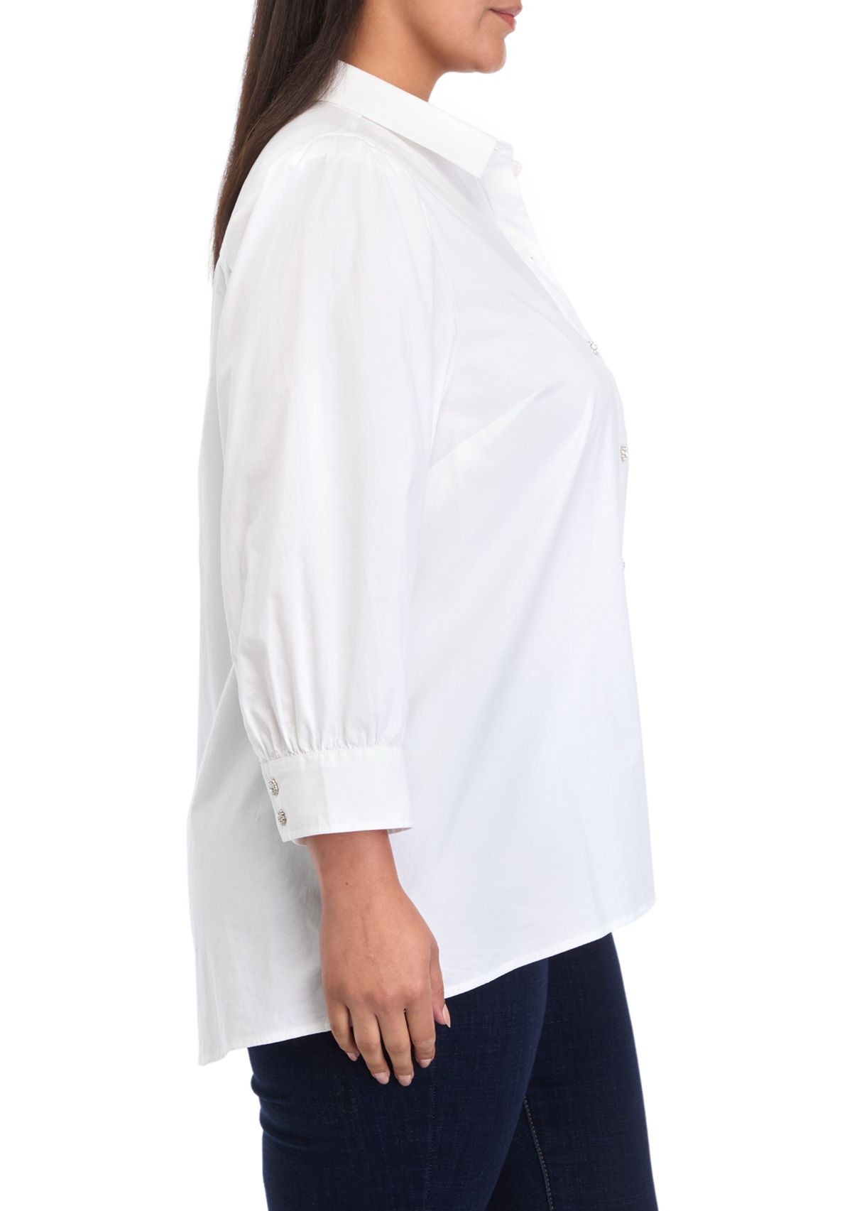 Plus Size 3/4 Sleeve Button Down Shirt 