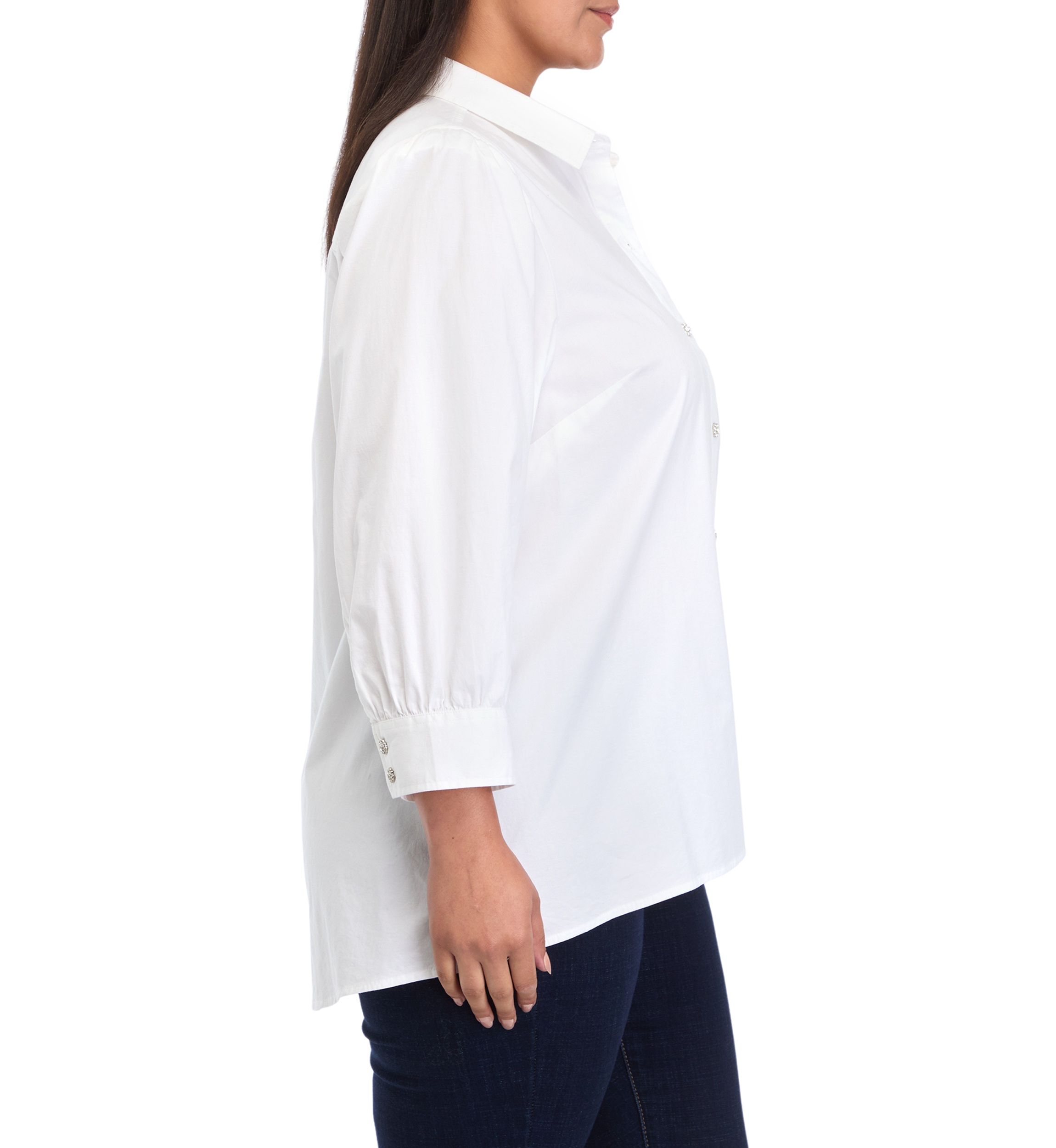 Plus Size 3/4 Sleeve Button Down Shirt 