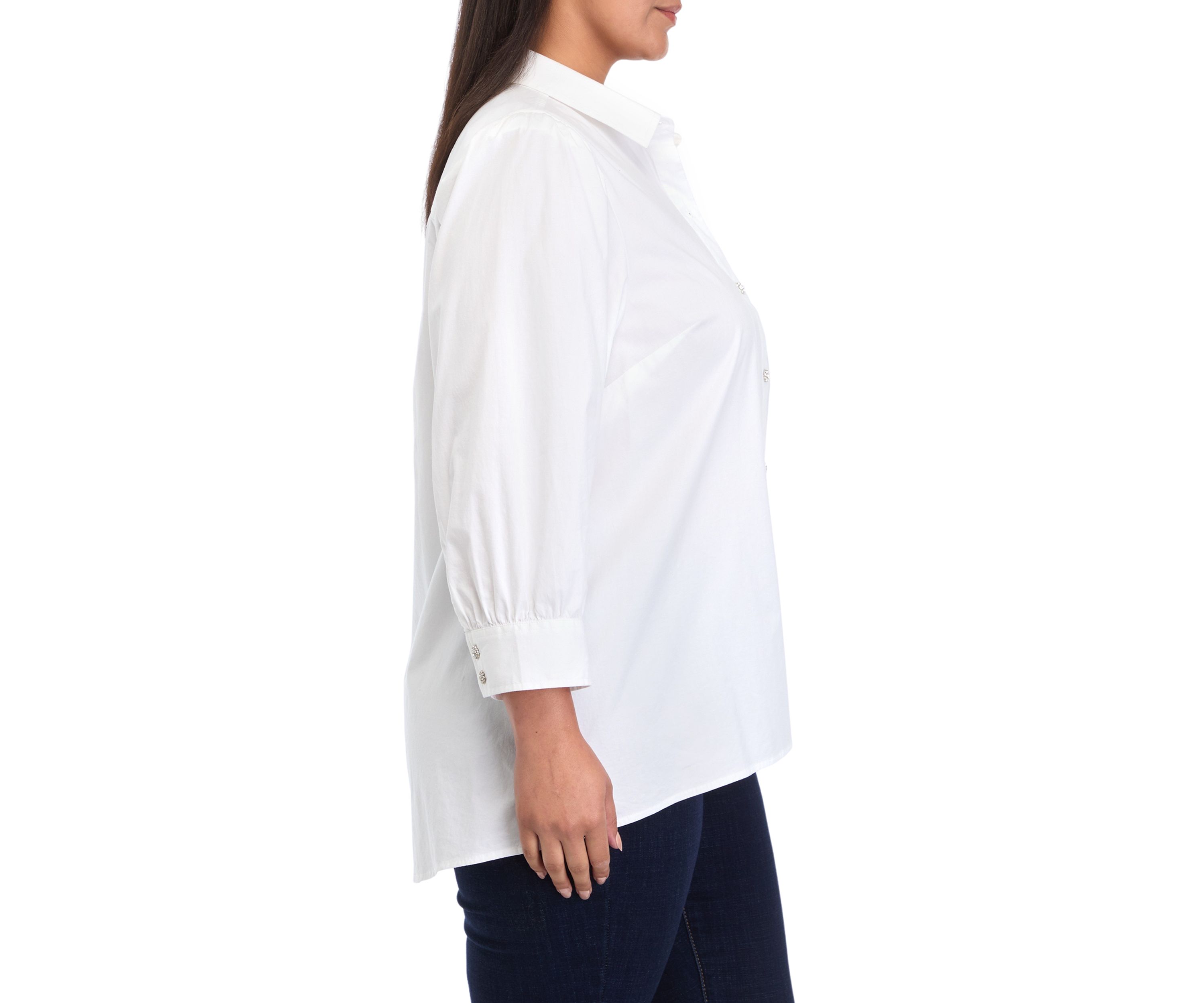Plus Size 3/4 Sleeve Button Down Shirt 