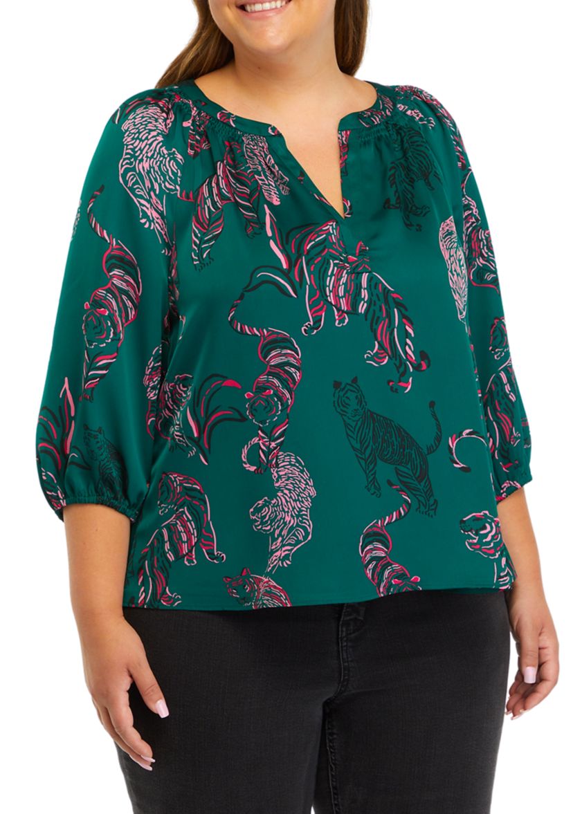 Plus Size Blouson Sleeve Animal Print Top