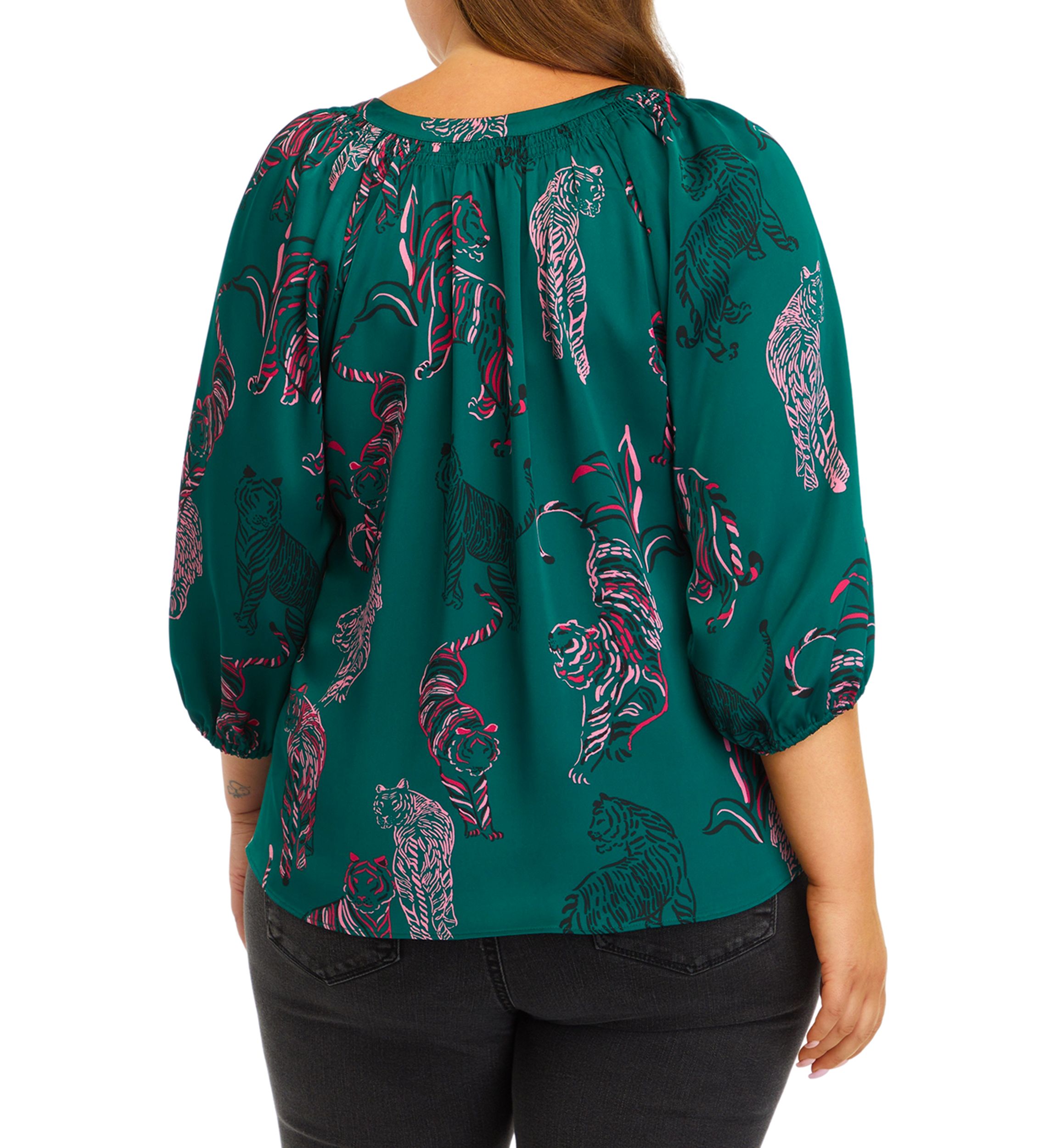 Plus Size Blouson Sleeve Animal Print Top