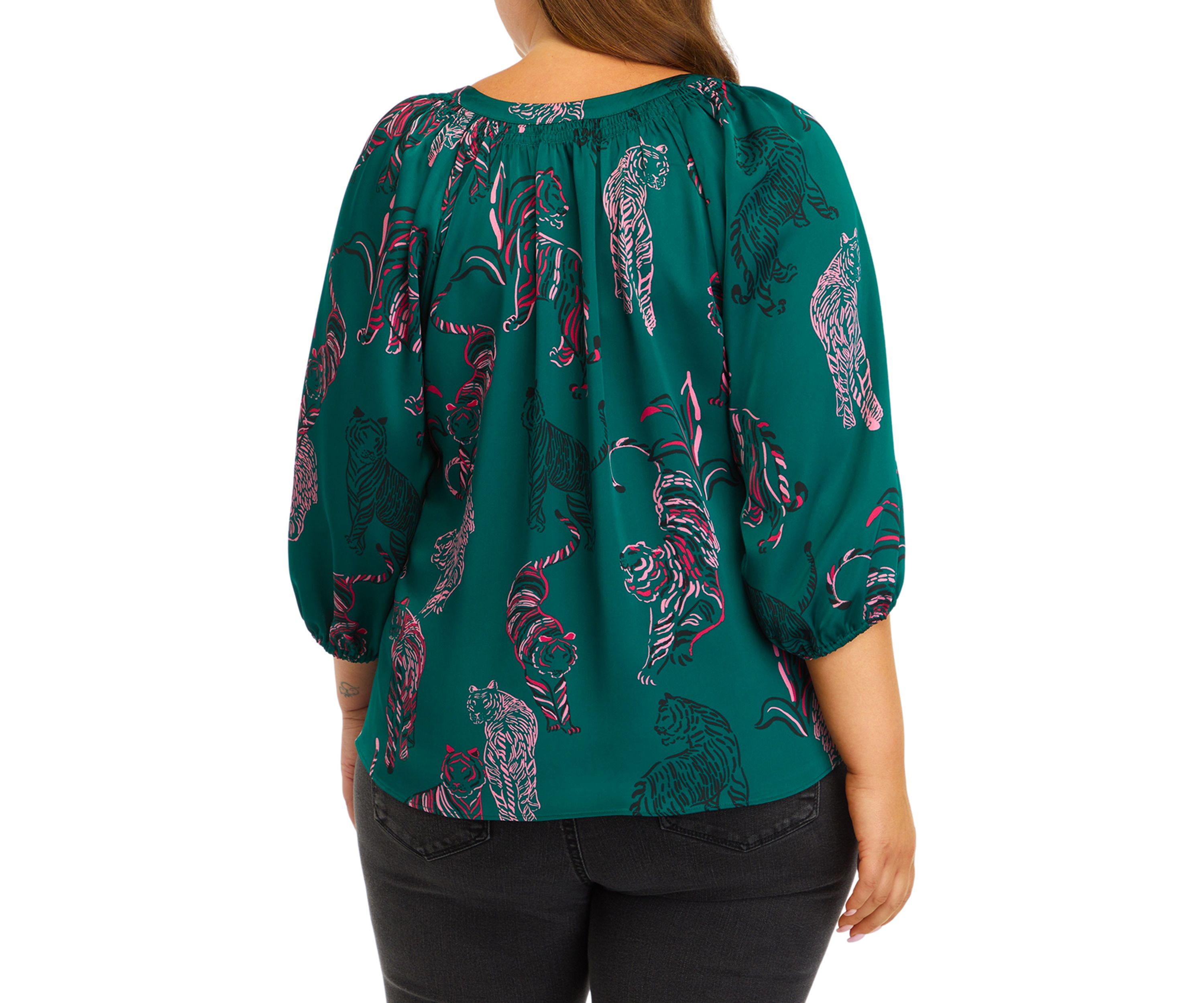 Plus Size Blouson Sleeve Animal Print Top