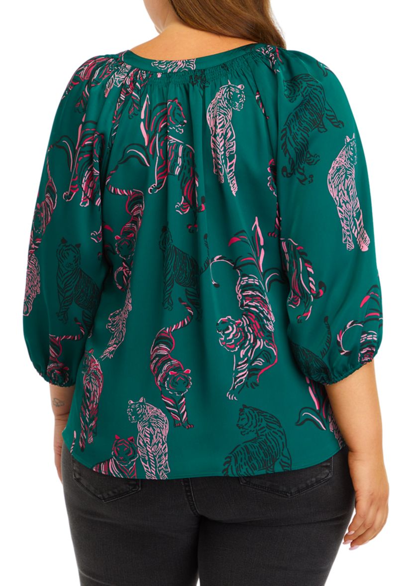 Plus Size Blouson Sleeve Animal Print Top