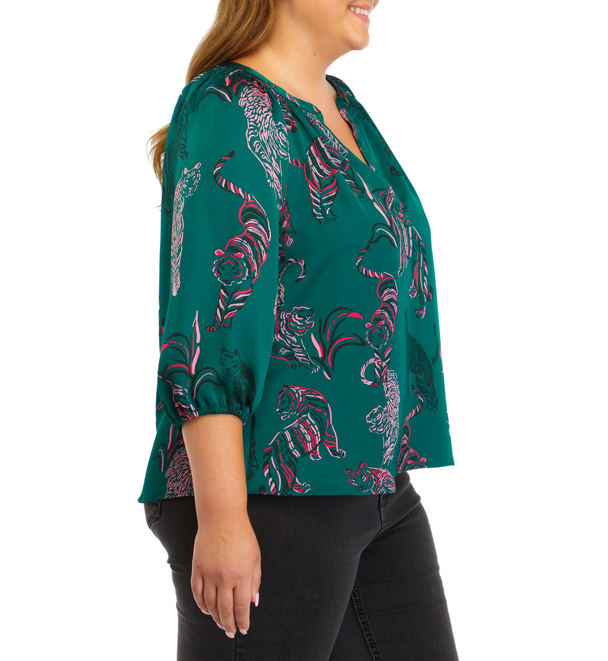 Plus Size Blouson Sleeve Animal Print Top