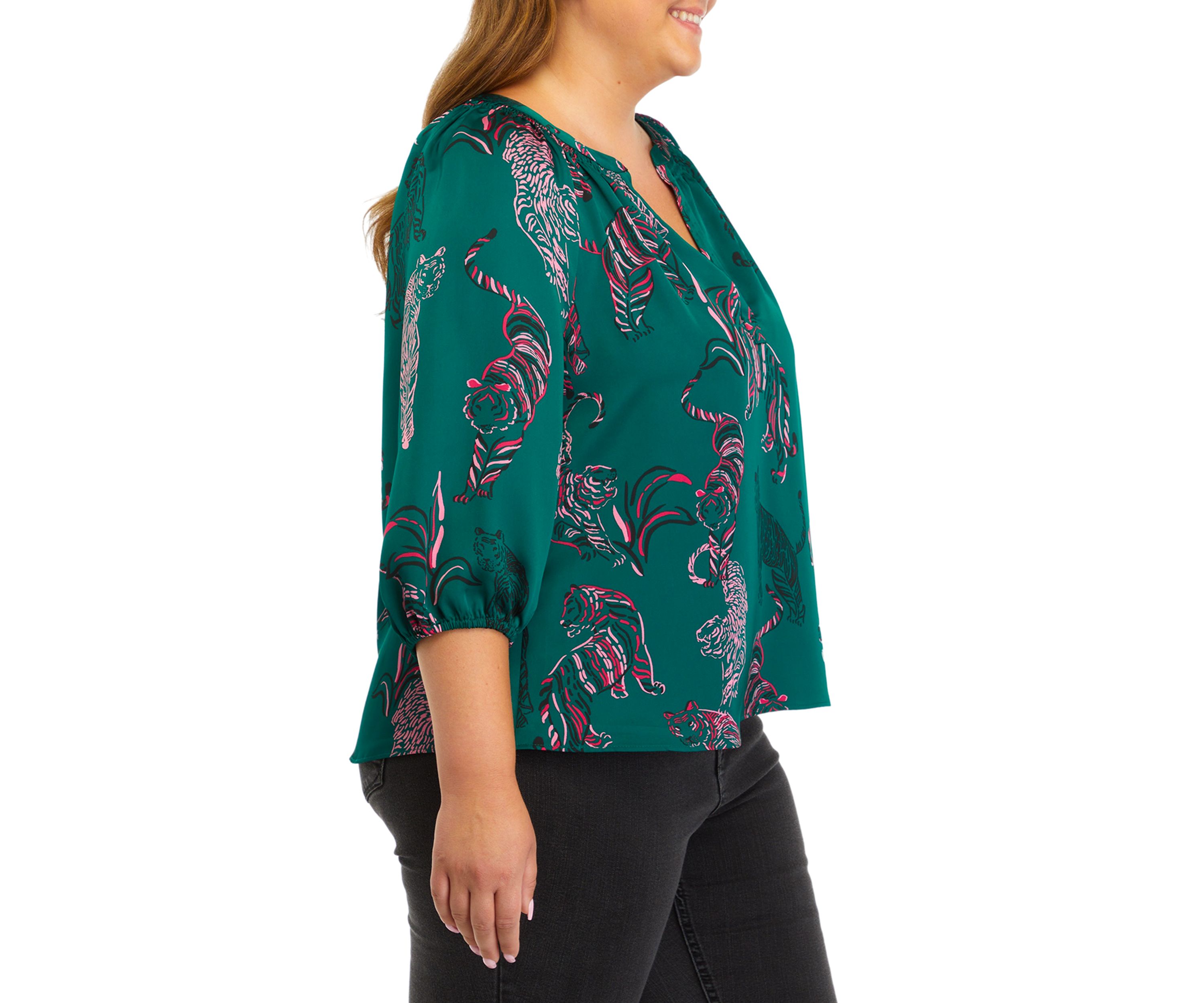 Plus Size Blouson Sleeve Animal Print Top