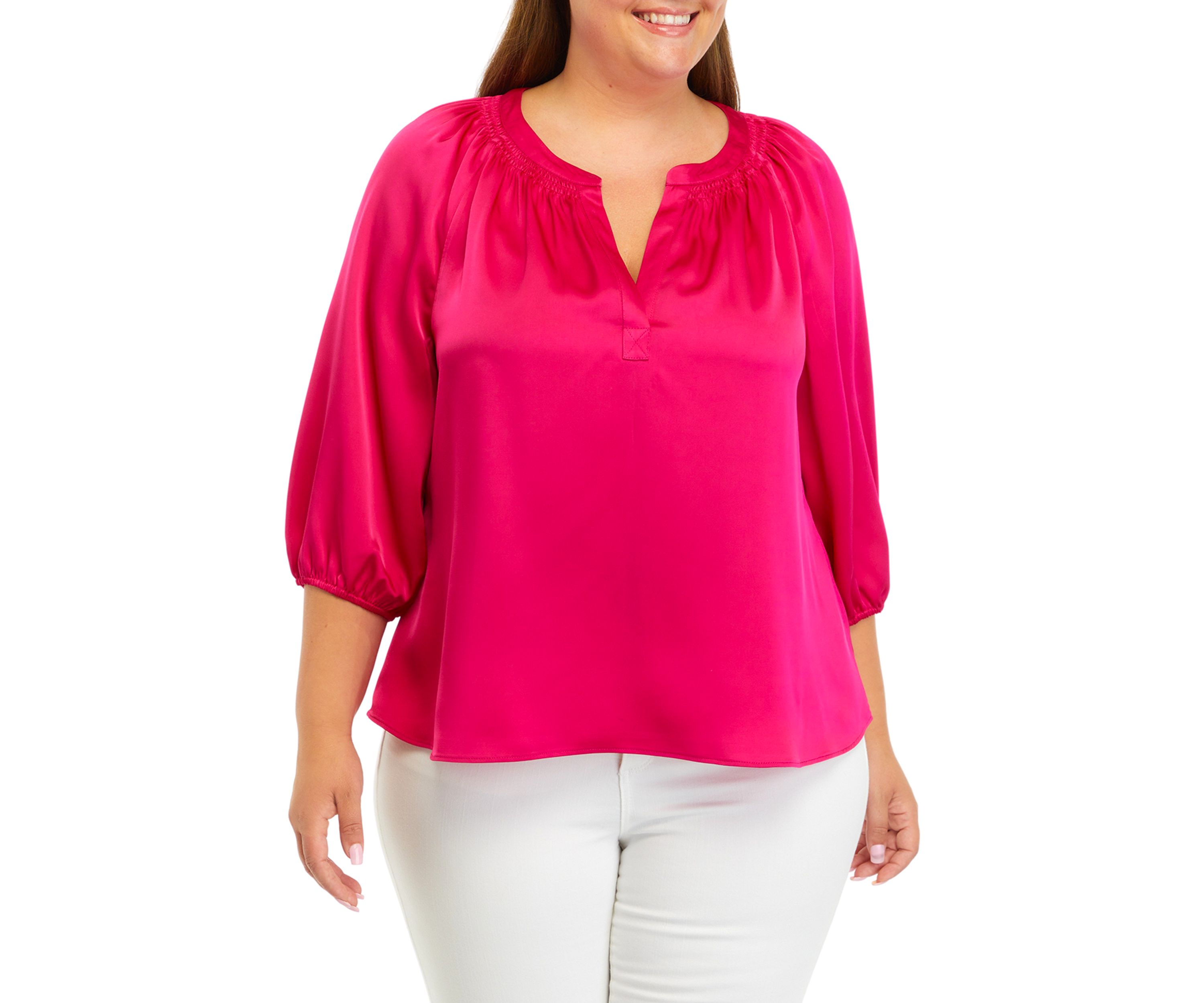 Plus Size Satin Peasant Top