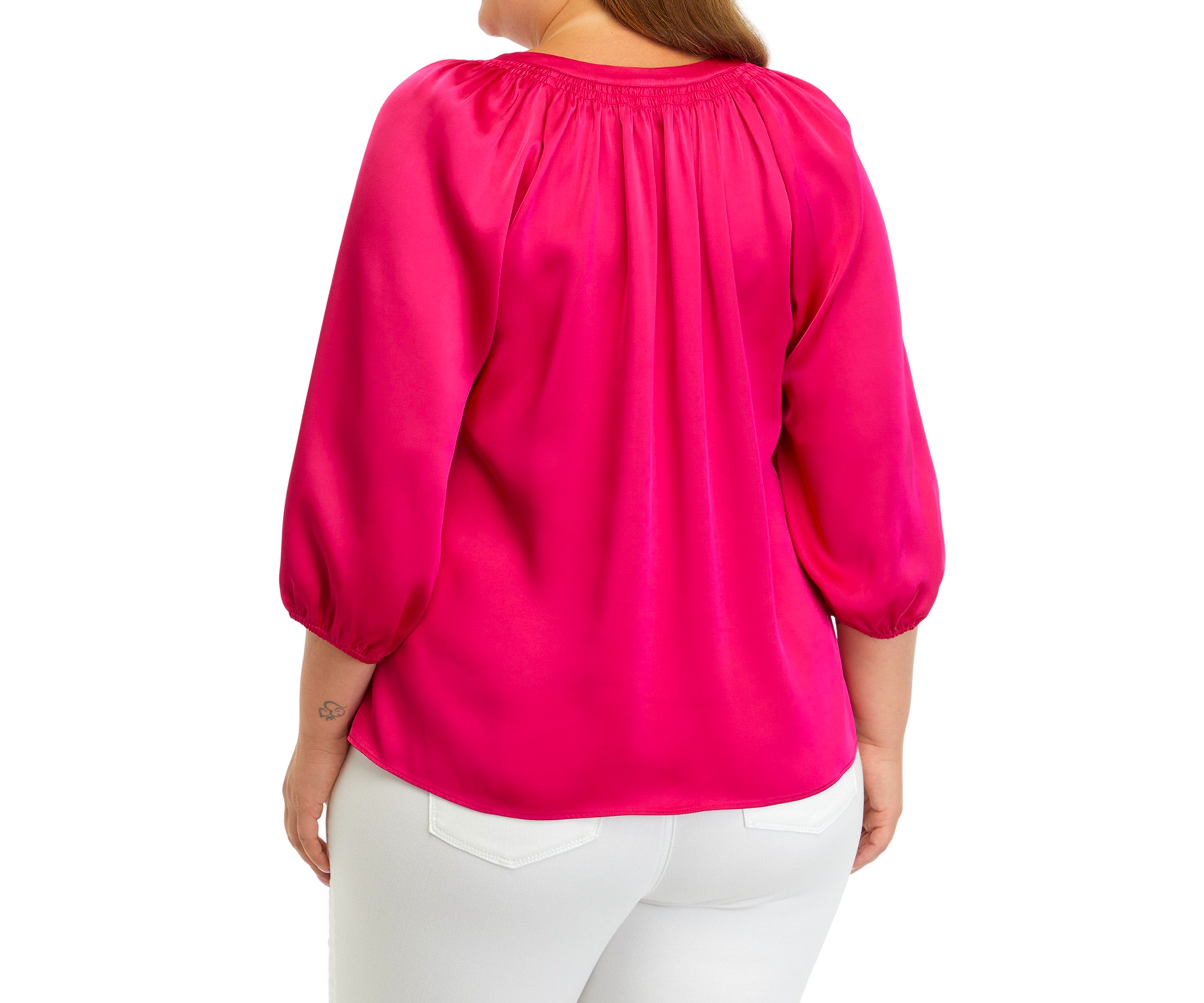Plus Size Satin Peasant Top