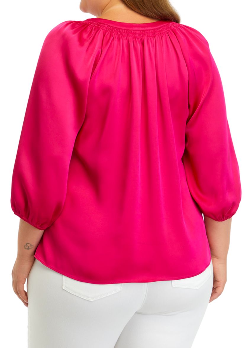 Plus Size Satin Peasant Top