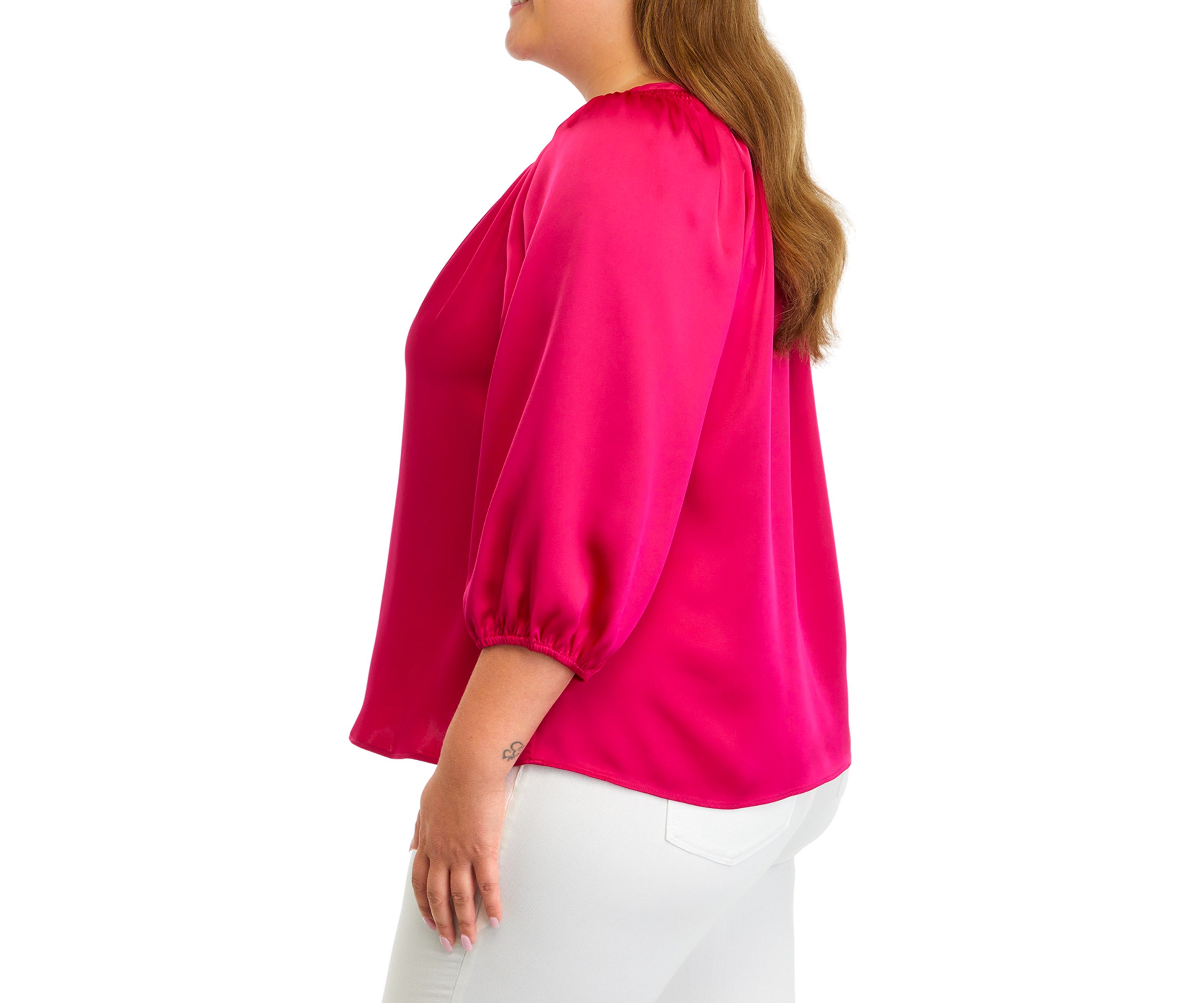 Plus Size Satin Peasant Top