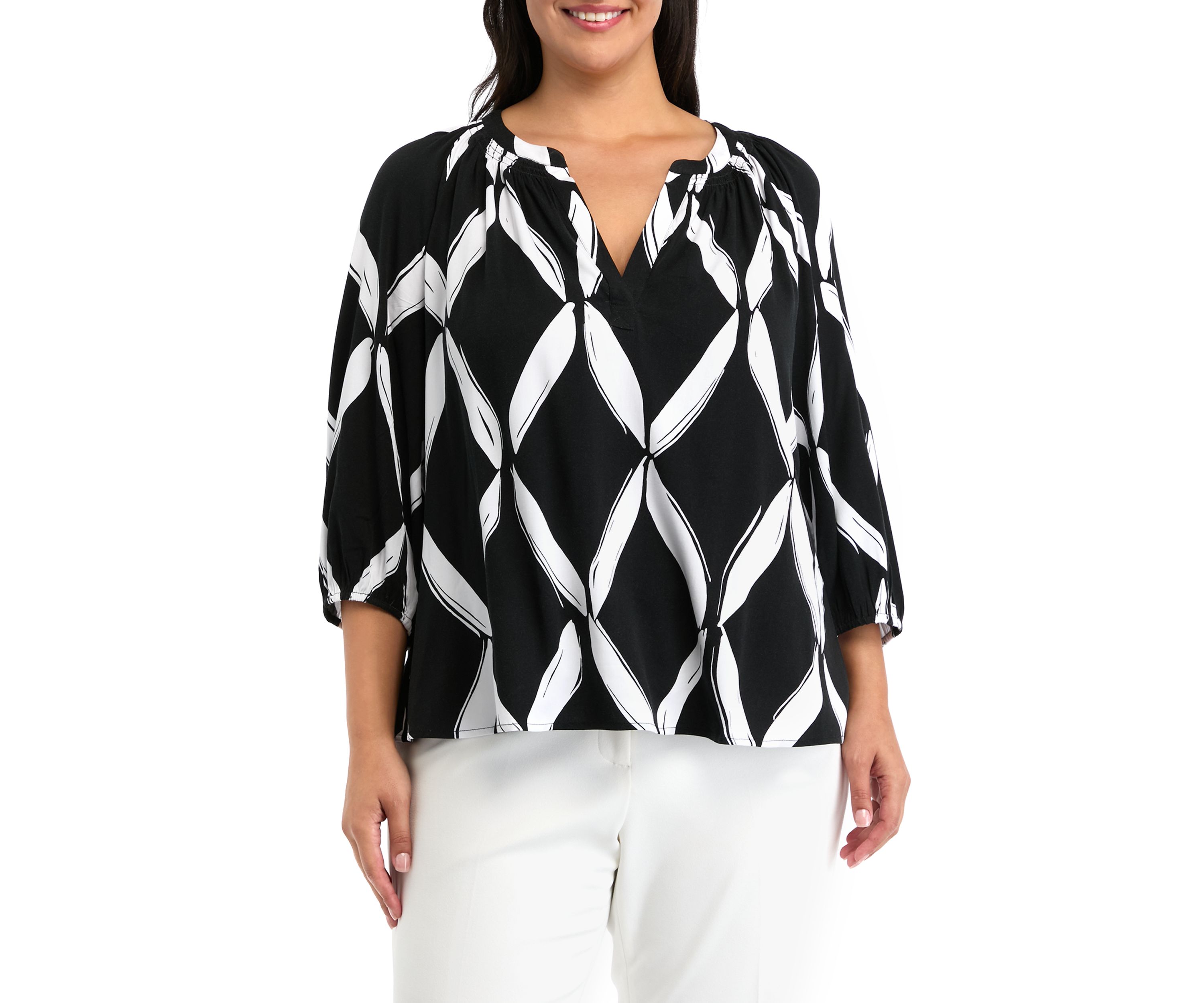 Plus Size Printed Peasant Printed Blouse