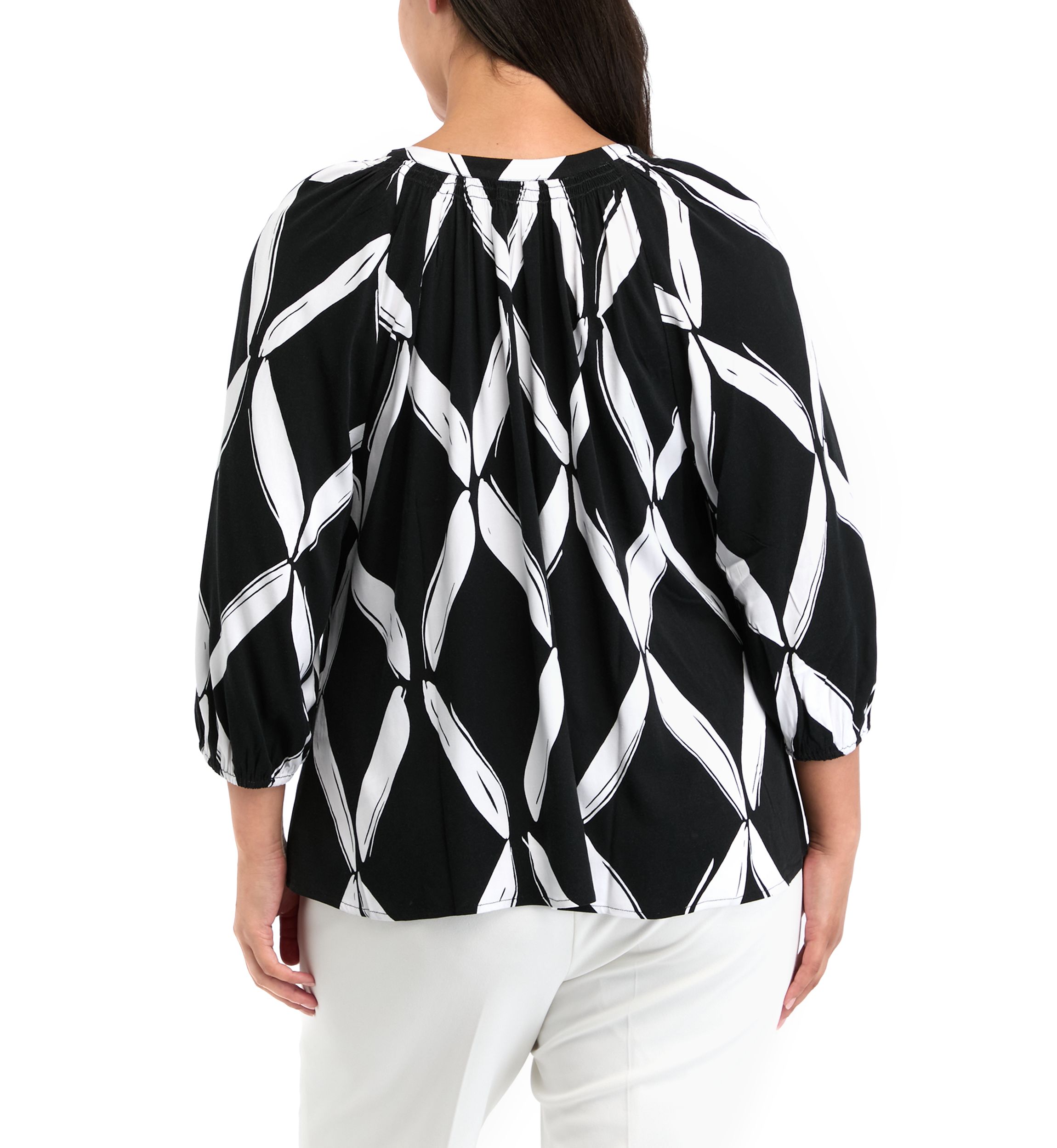 Plus Size Printed Peasant Printed Blouse