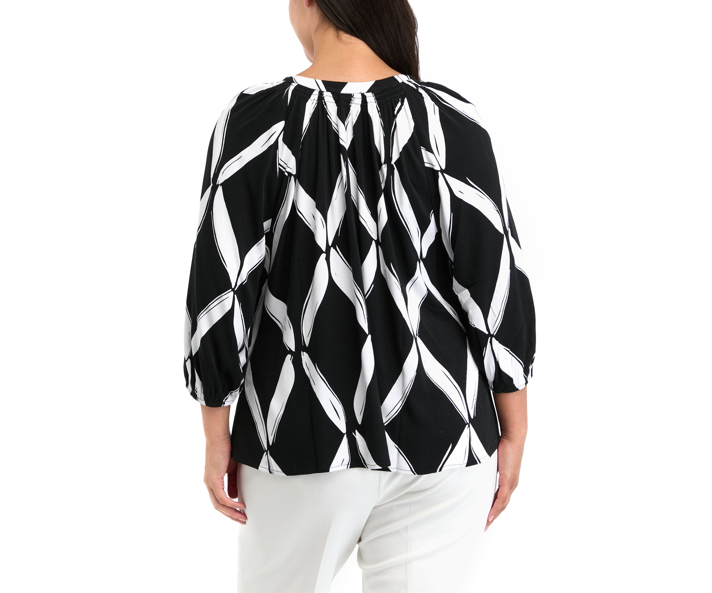Plus Size Printed Peasant Printed Blouse