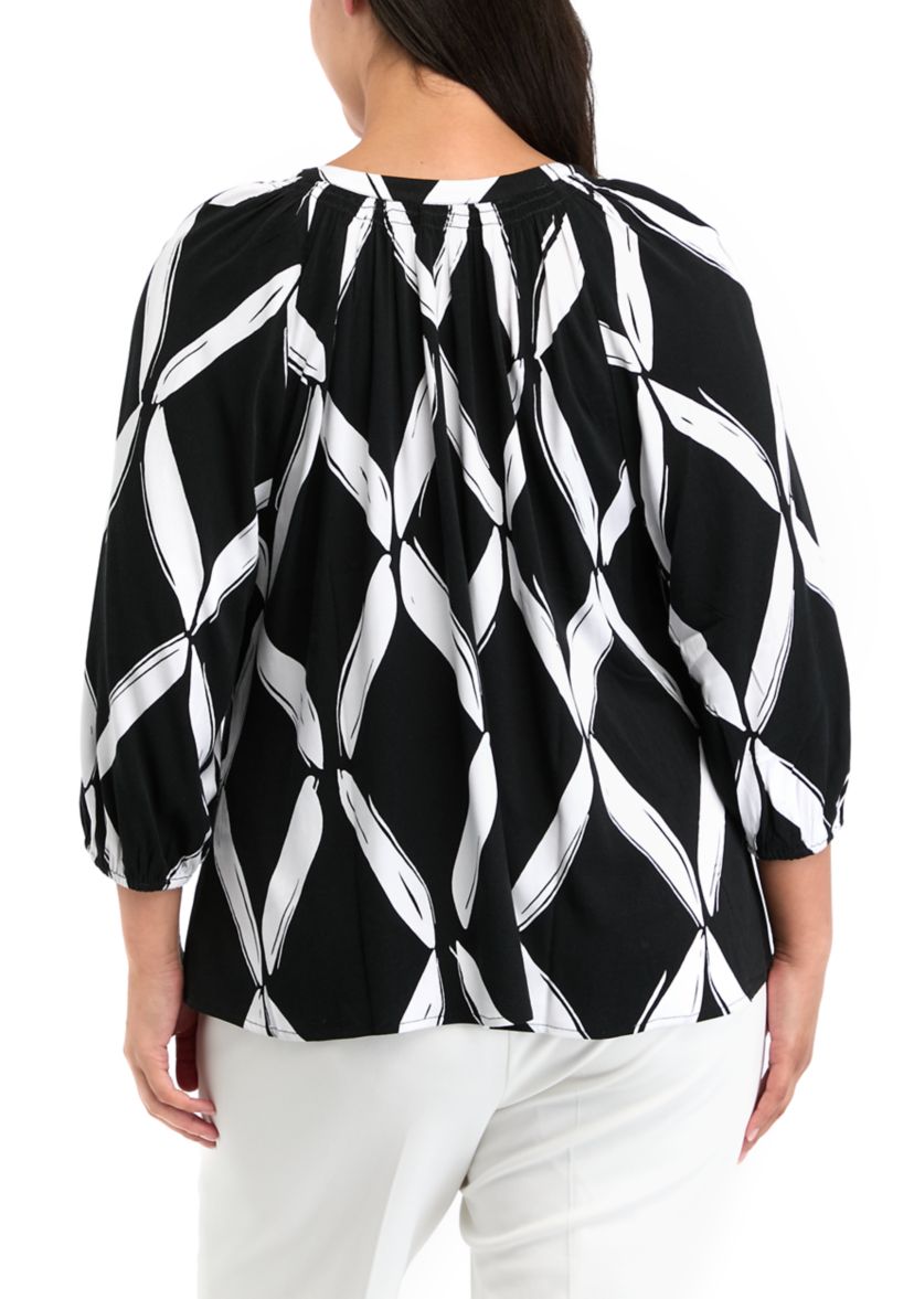Plus Size Printed Peasant Printed Blouse
