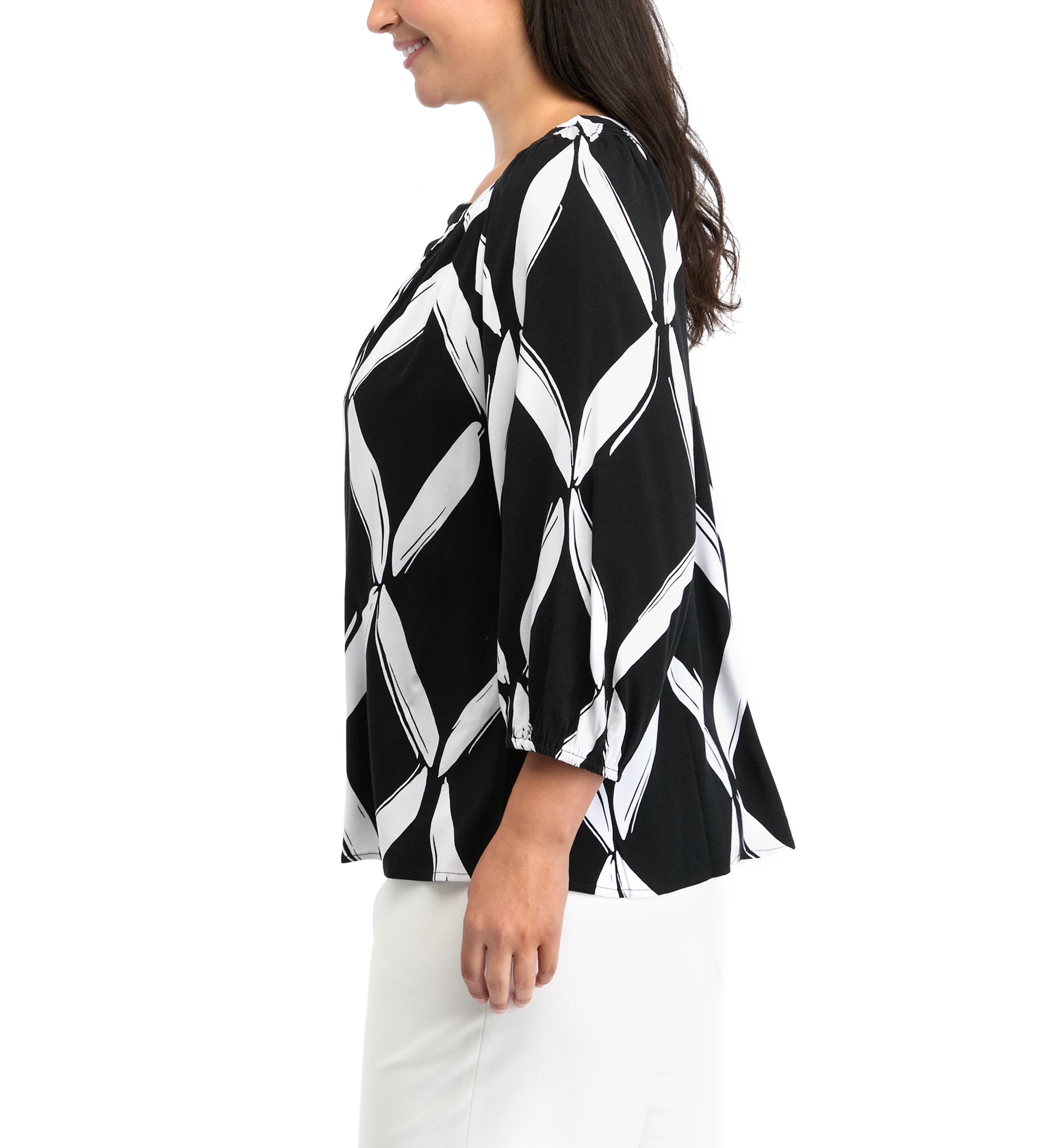 Plus Size Printed Peasant Printed Blouse