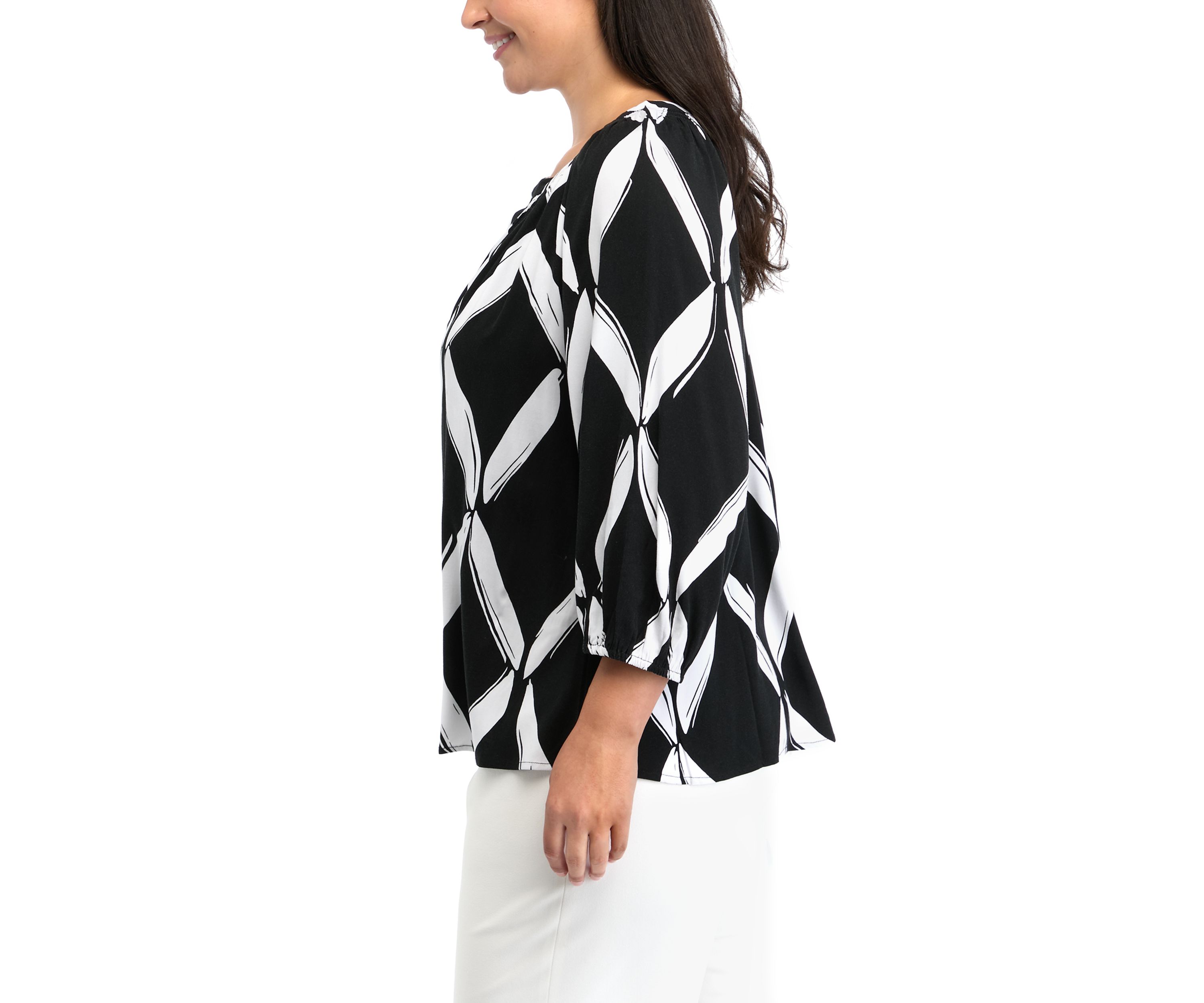 Plus Size Printed Peasant Printed Blouse
