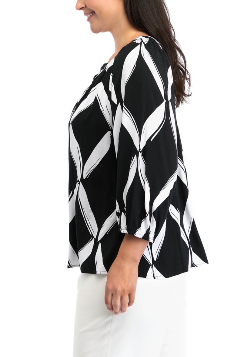Plus Size Printed Peasant Printed Blouse