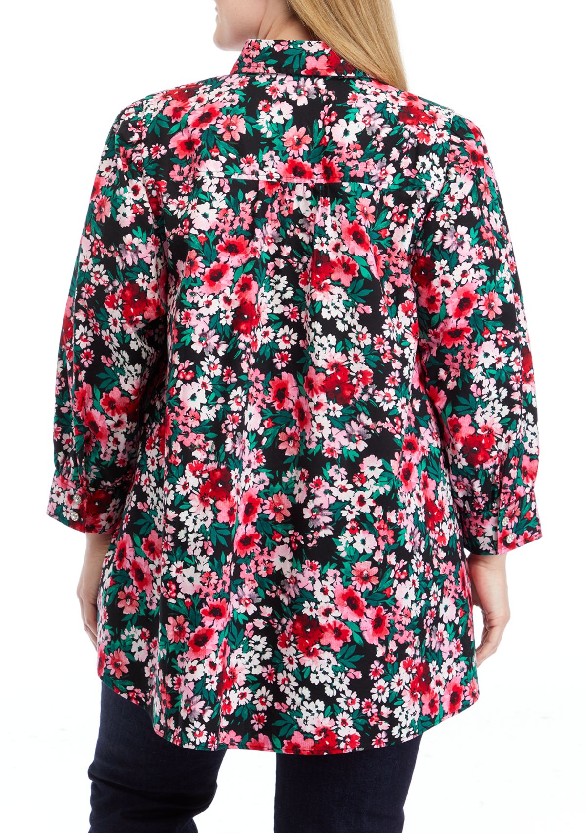 Plus Size 3/4 Sleeve Printed Button Down Shirt 