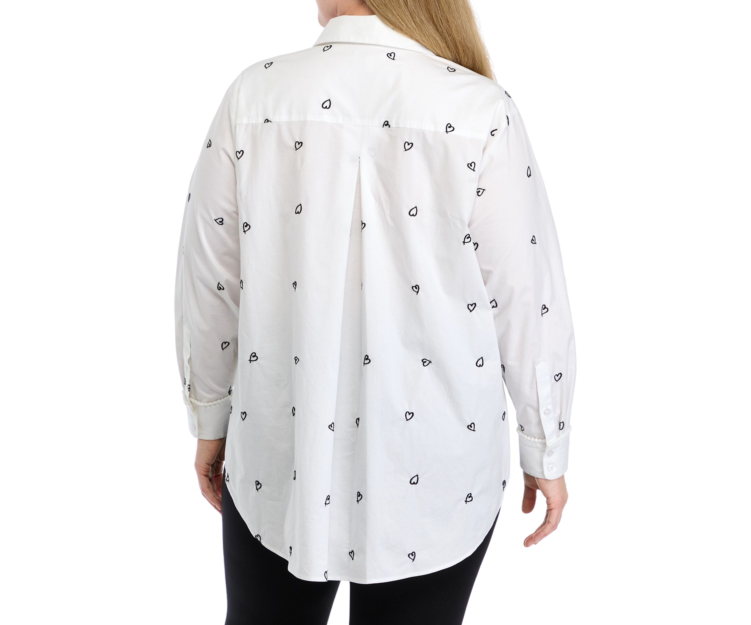Plus Size Long Sleeve Tunic Button Up Embroidered Top