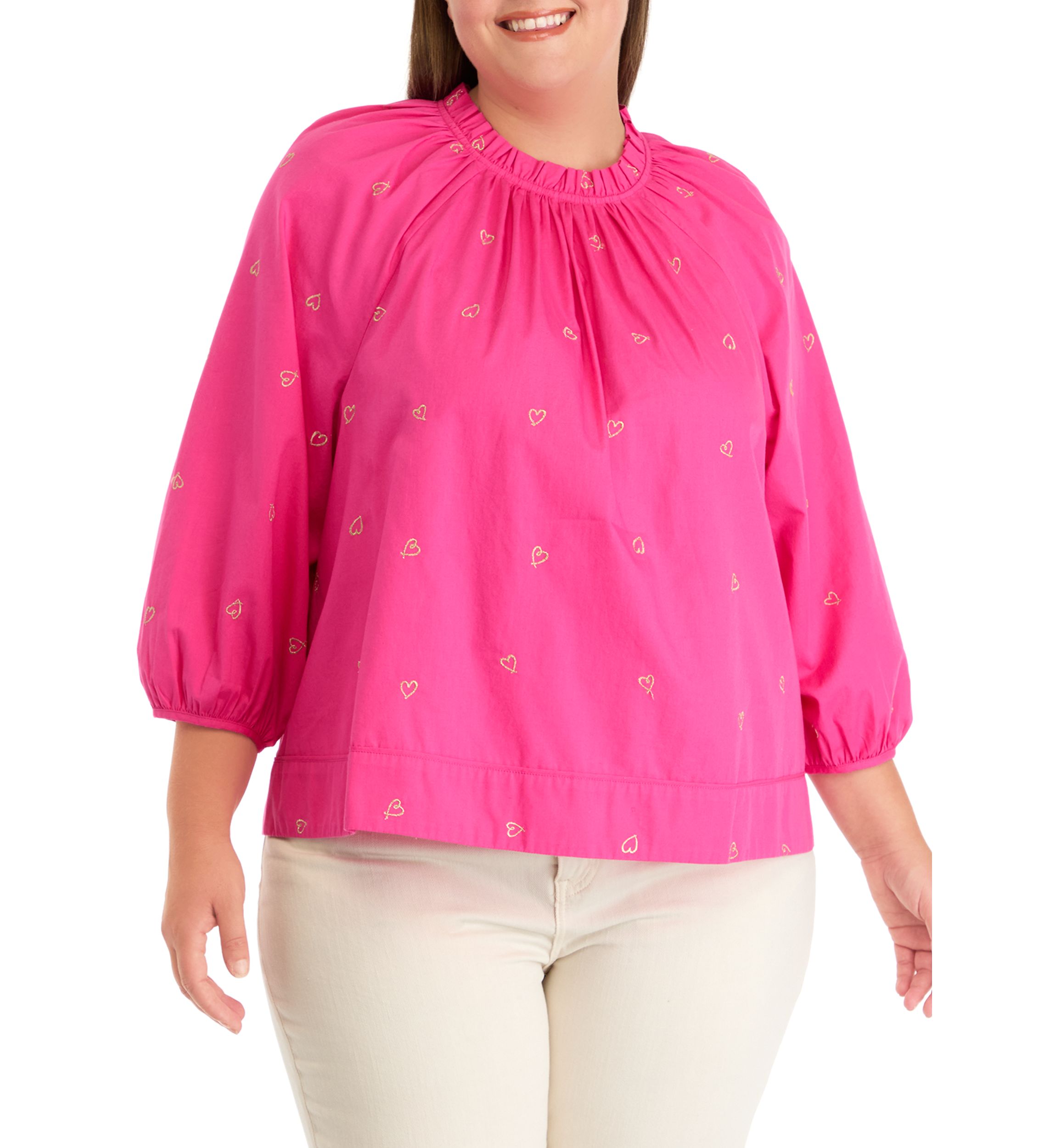 Plus Size 3/4 Sleeve Woven Swing Top