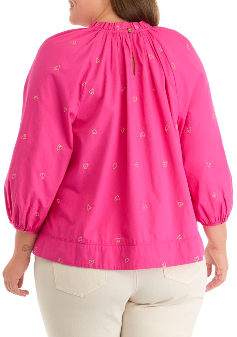 Plus Size 3/4 Sleeve Woven Swing Top