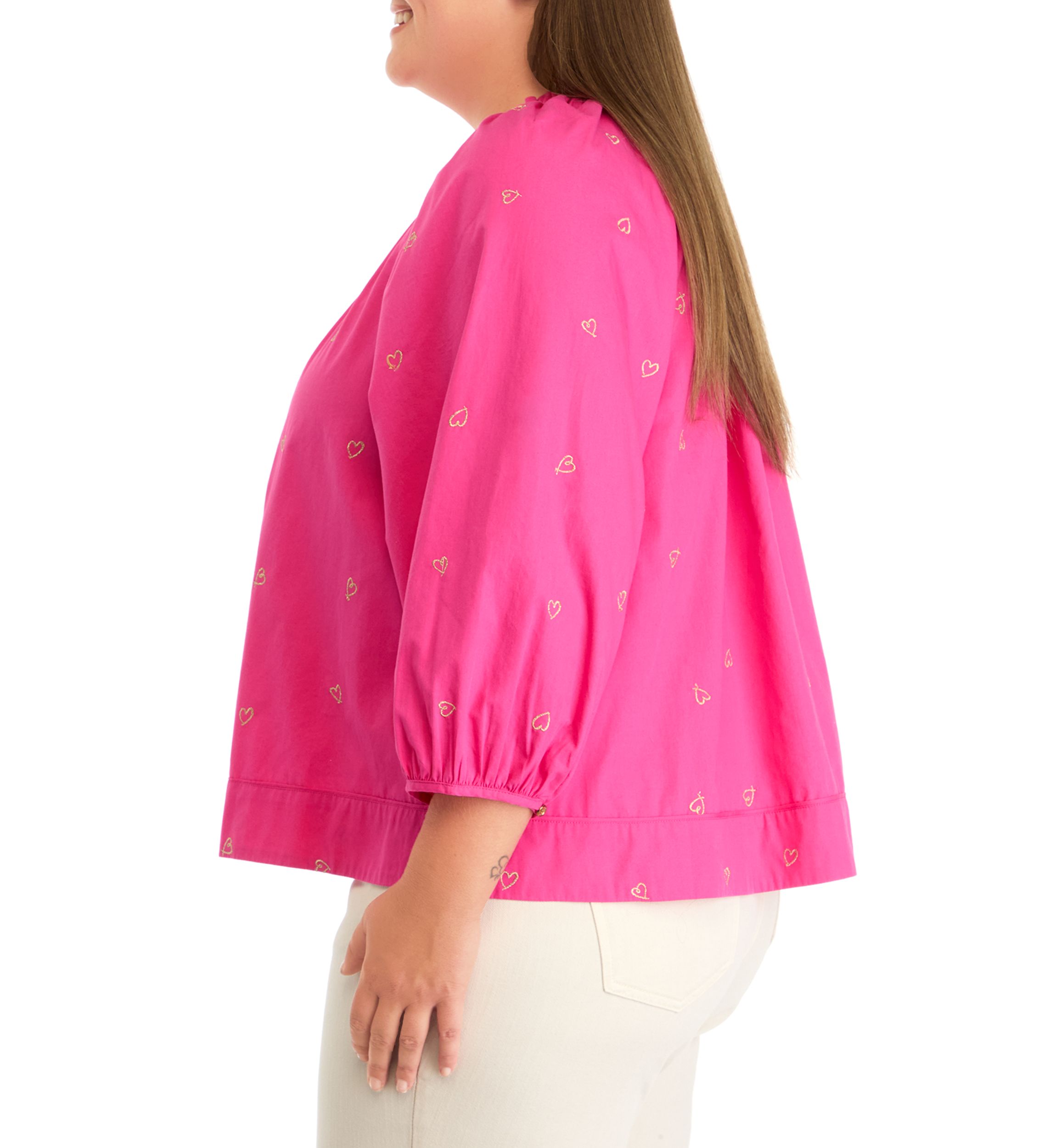 Plus Size 3/4 Sleeve Woven Swing Top