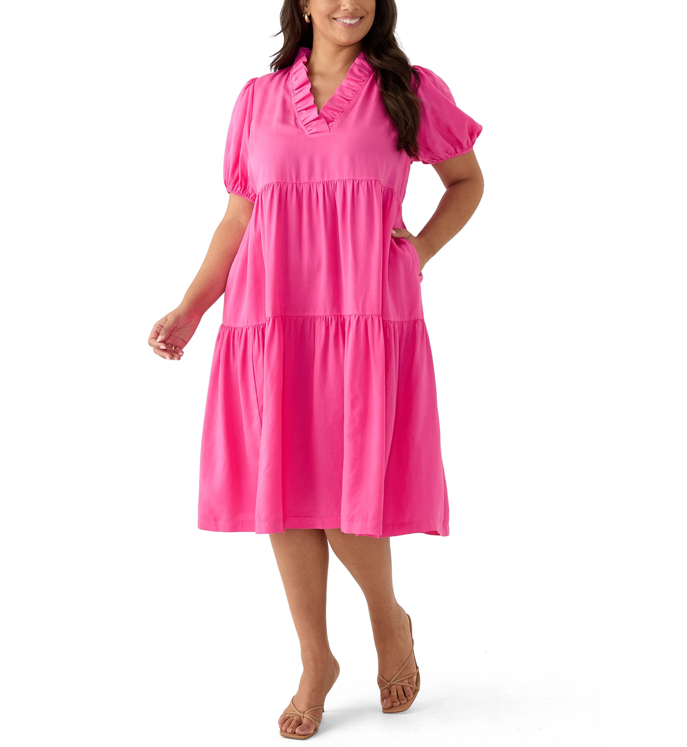 Floral Belk Connected Apparel Dress Crown Ivy Women's Ruffle Sleeve  Printed Midi Dress Belk