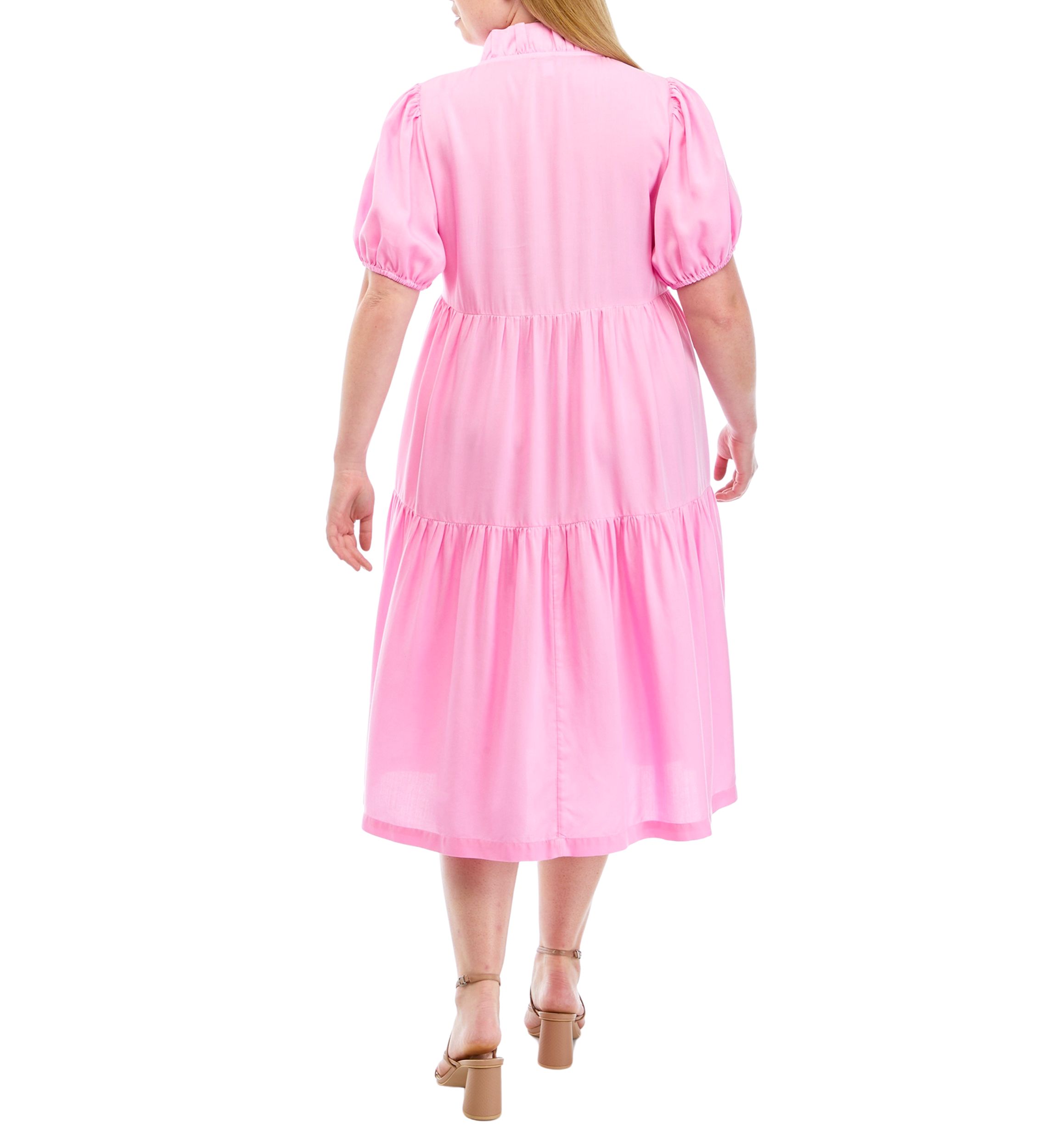 Plus Size Short Sleeve Midi Ruffle Neck Dress