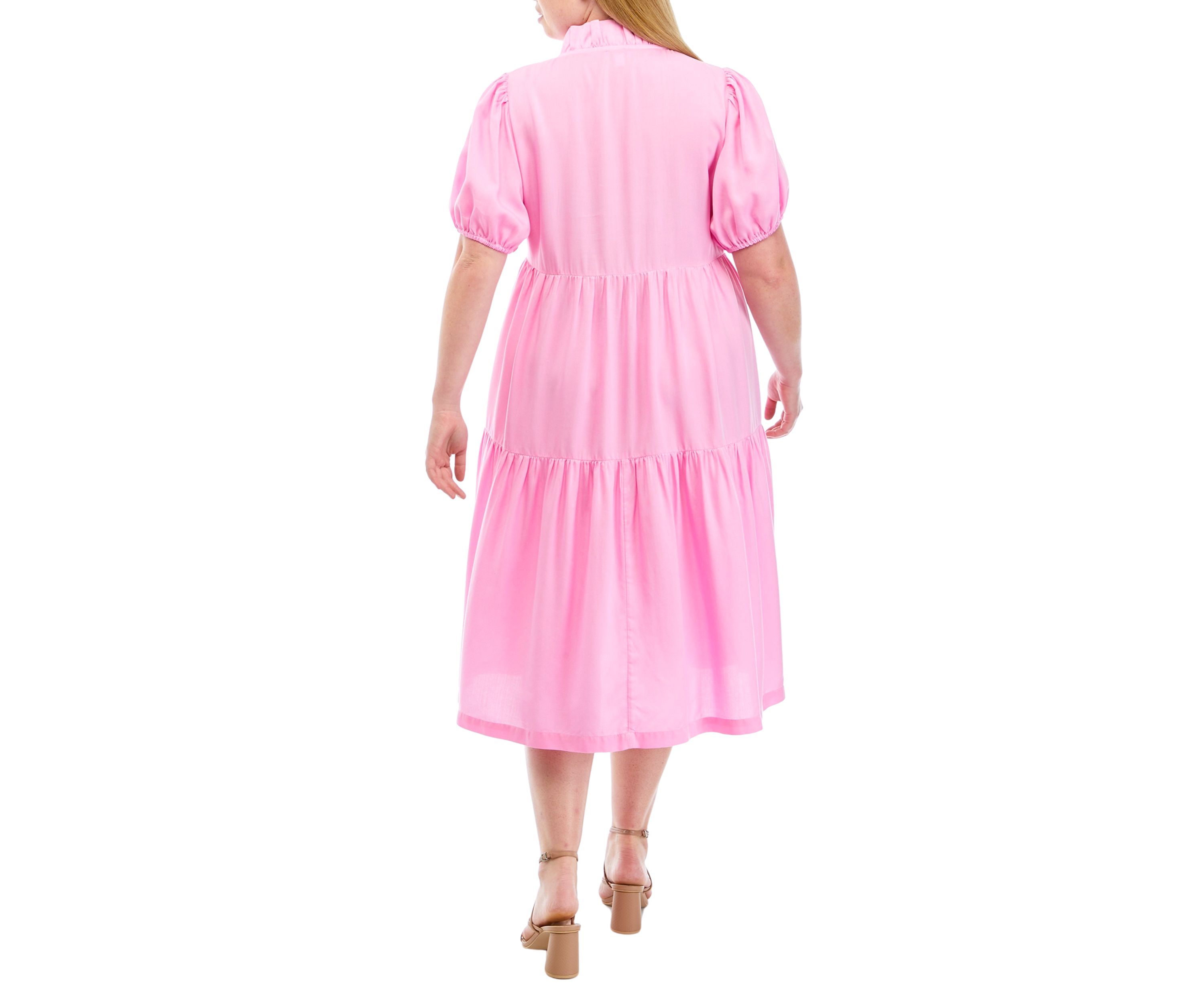 Plus Size Short Sleeve Midi Ruffle Neck Dress