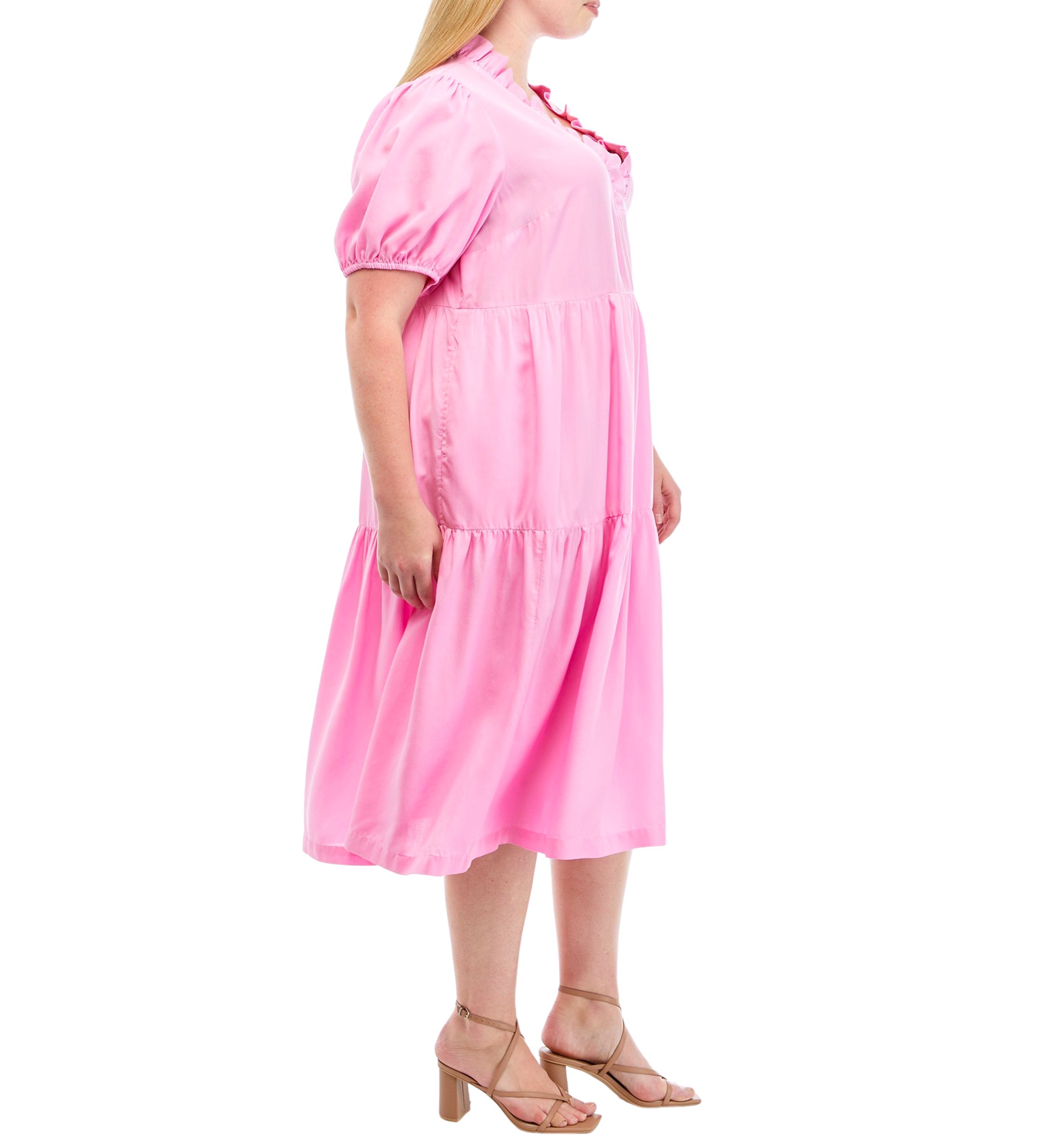 Plus Size Short Sleeve Midi Ruffle Neck Dress