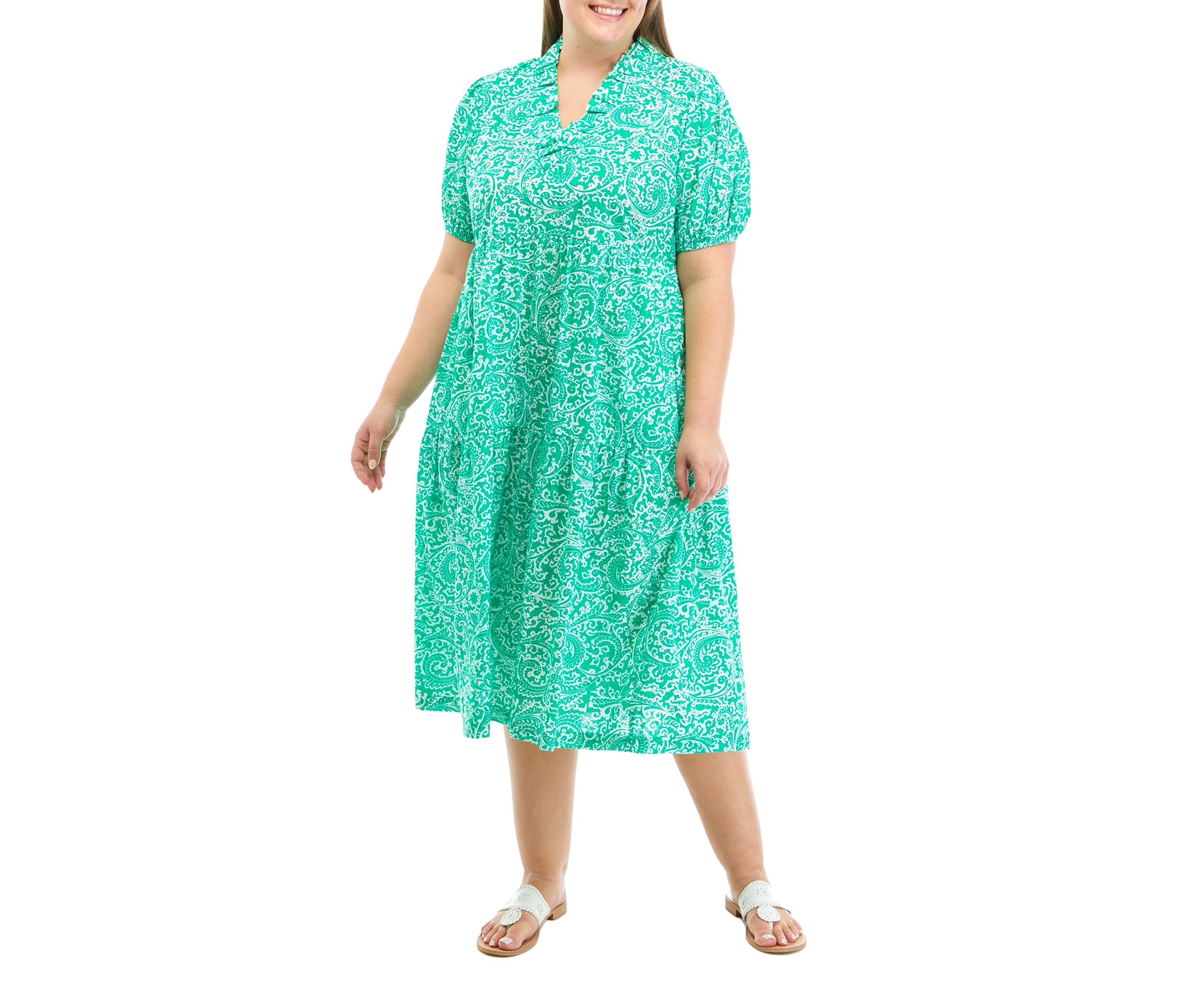 Plus Size Printed Midi Ruffle Neck Dress
