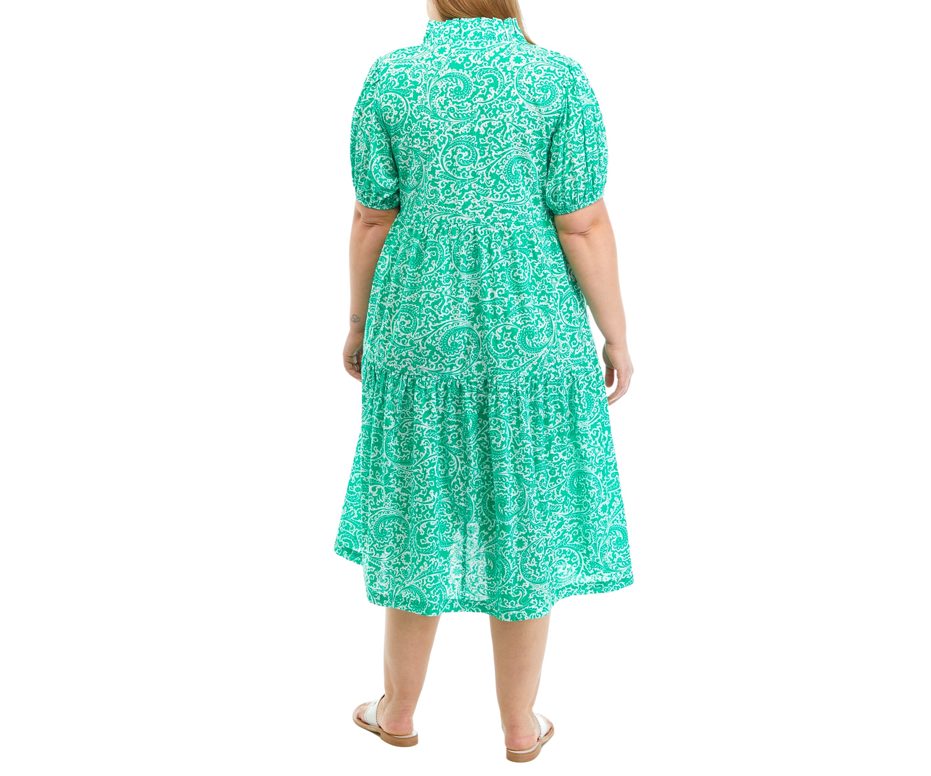 Plus Size Printed Midi Ruffle Neck Dress