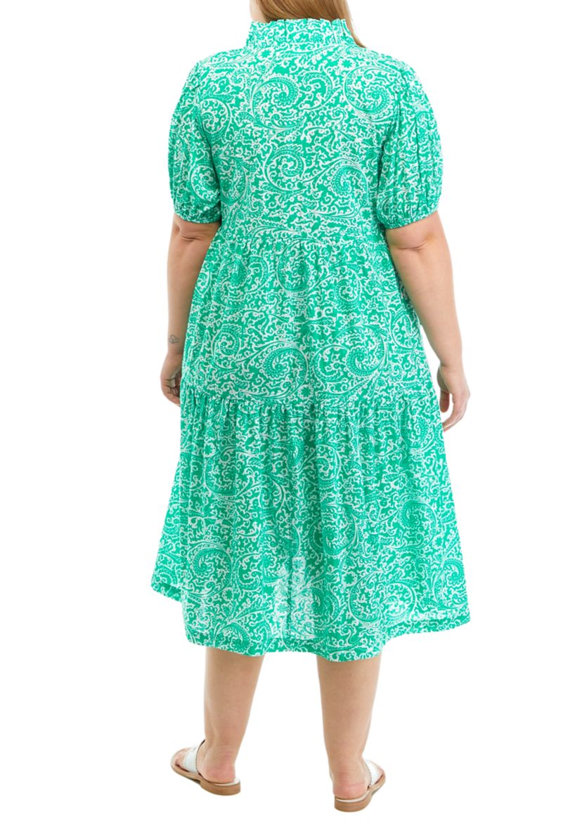 Plus Size Printed Midi Ruffle Neck Dress