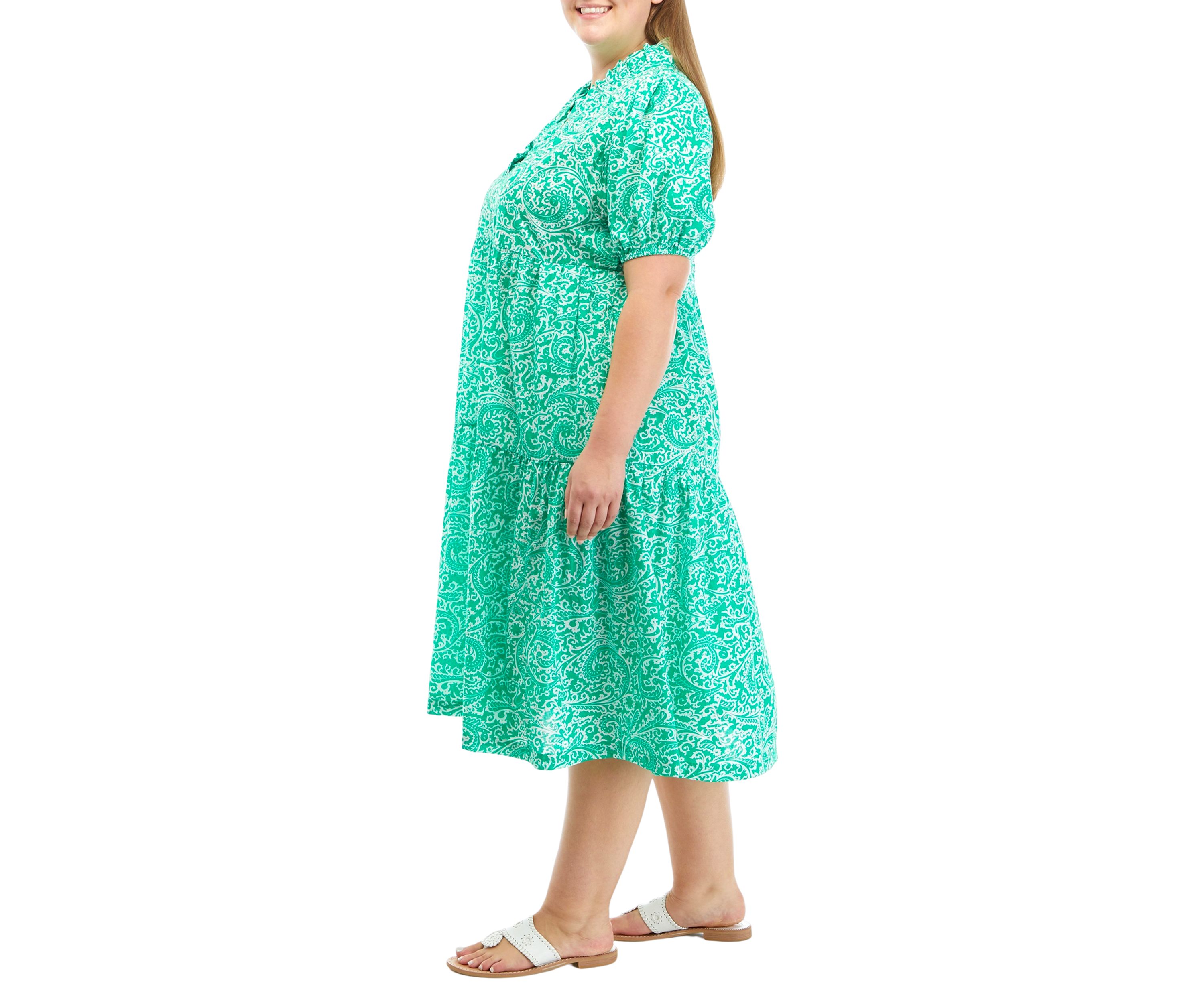 Plus Size Printed Midi Ruffle Neck Dress