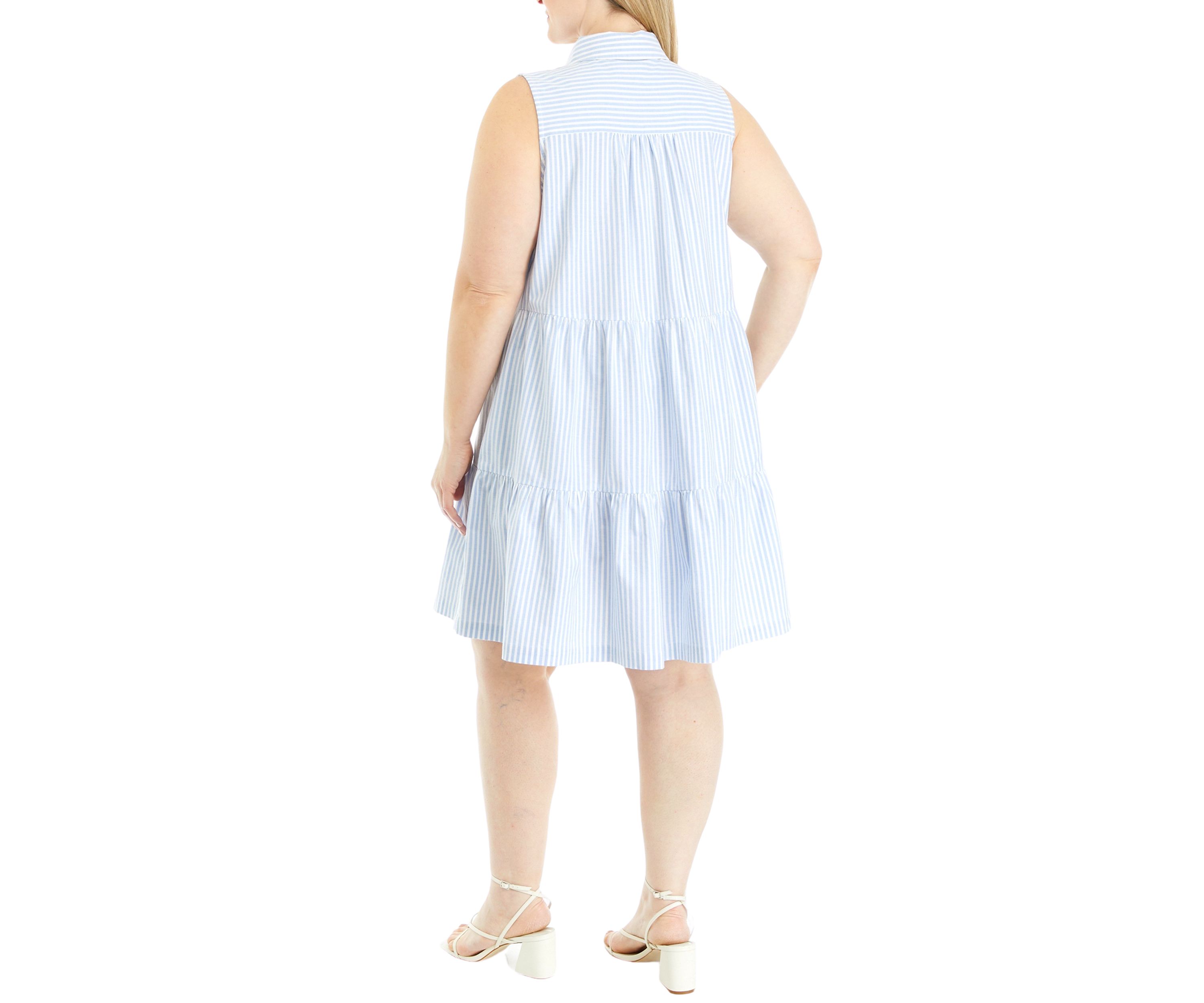 Plus Size Sleeveless Button Front Yarn Dyed Stripe Dress