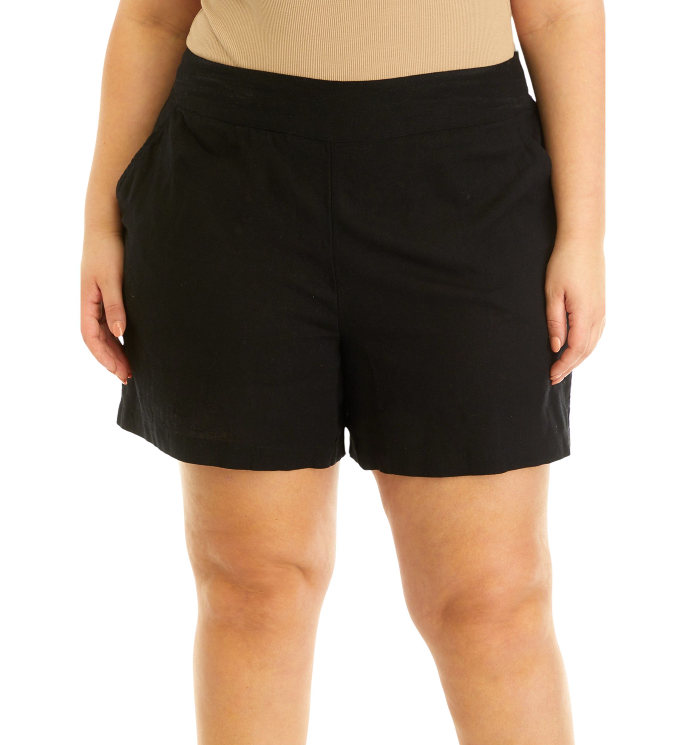 Plus Size Solid Linen Shorts