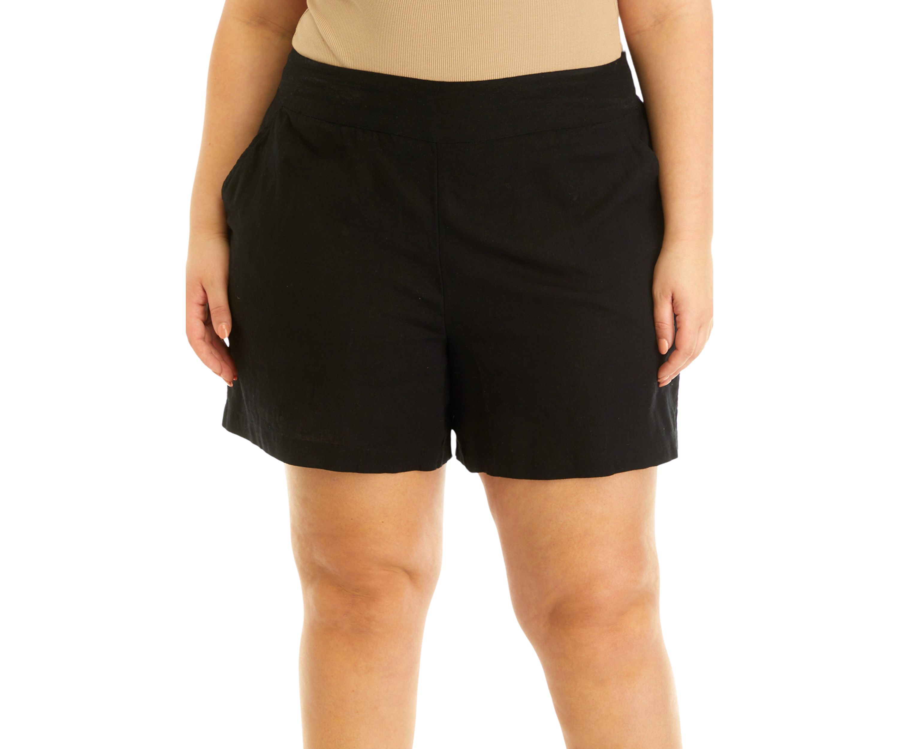 Plus Size Solid Linen Shorts