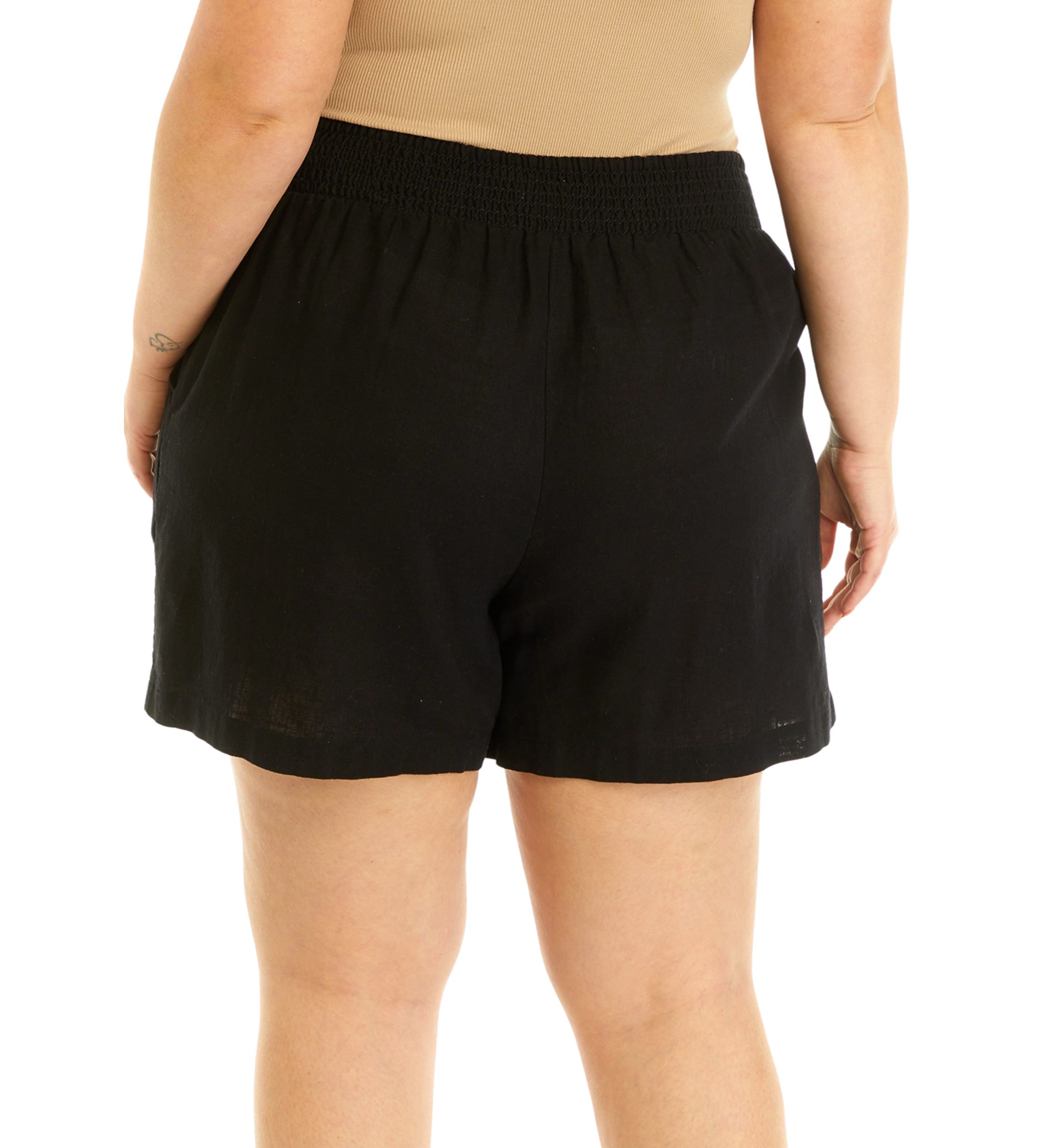 Plus Size Solid Linen Shorts
