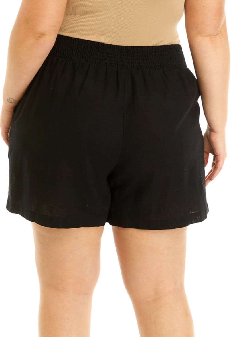 Plus Size Solid Linen Shorts