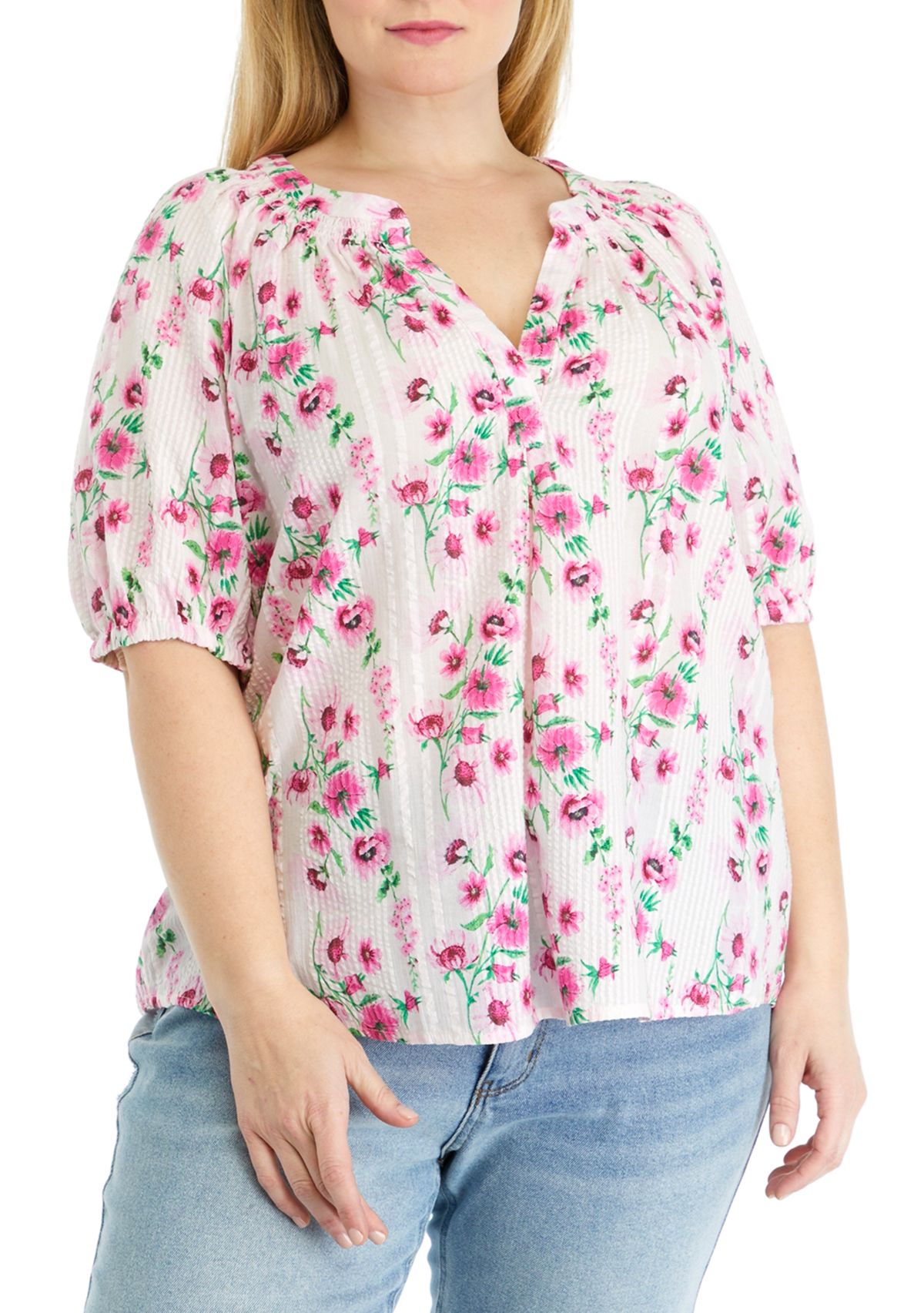 Plus Size Floral Printed Peasant Top