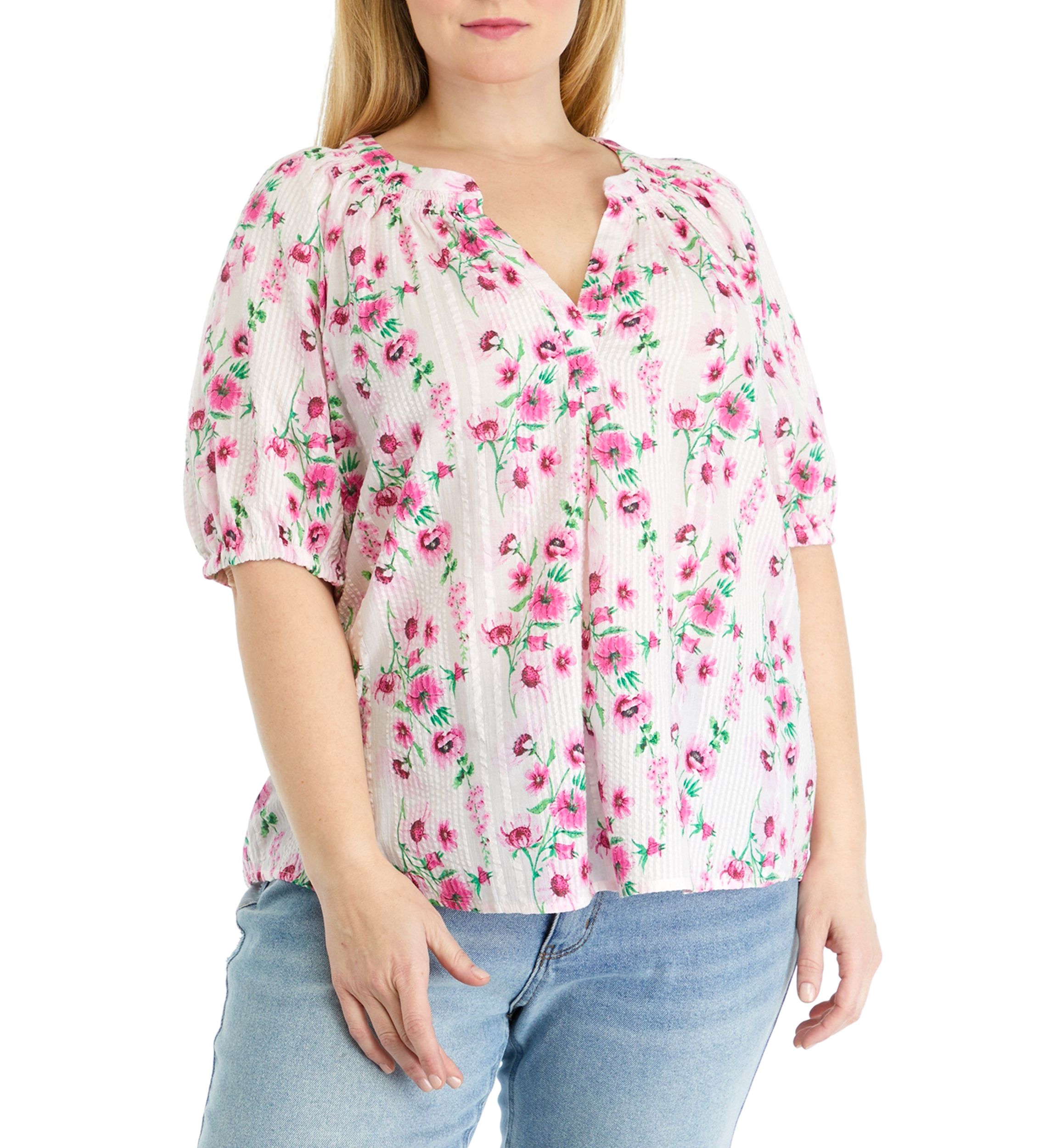 Plus Size Floral Printed Peasant Top