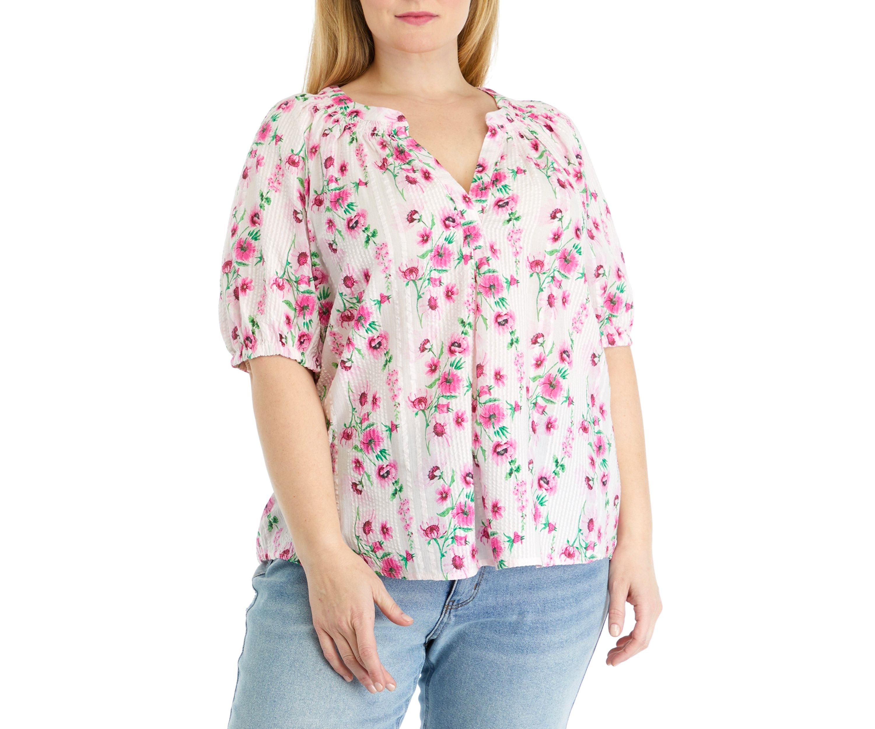 Plus Size Floral Printed Peasant Top