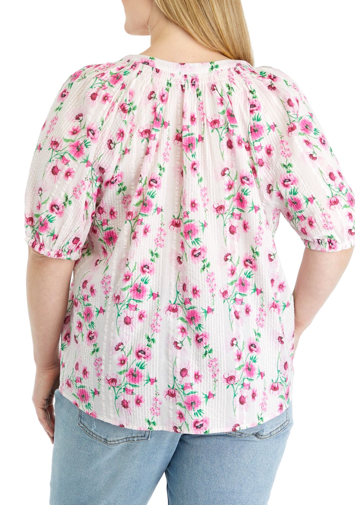 Plus Size Floral Printed Peasant Top