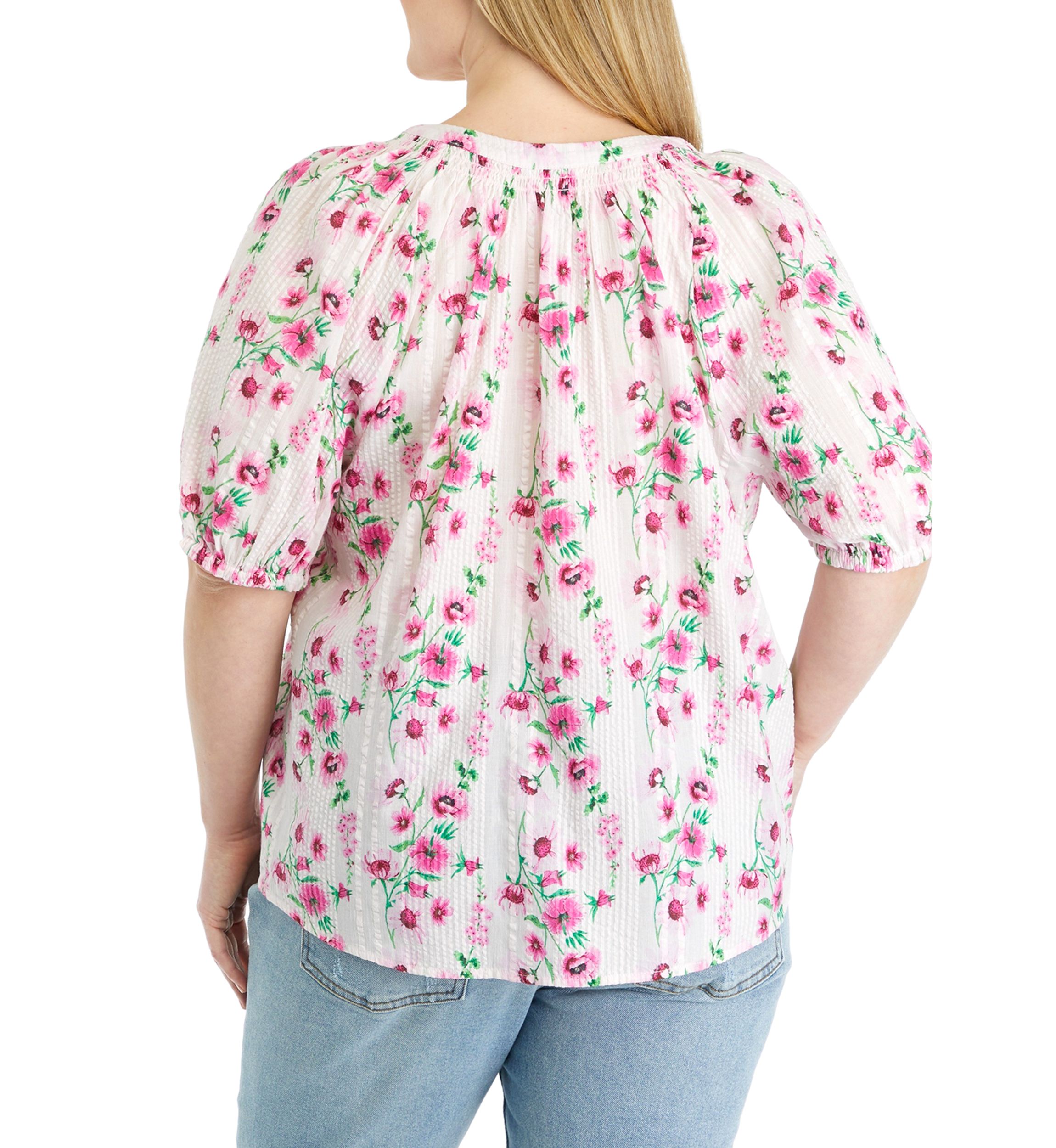 Plus Size Floral Printed Peasant Top